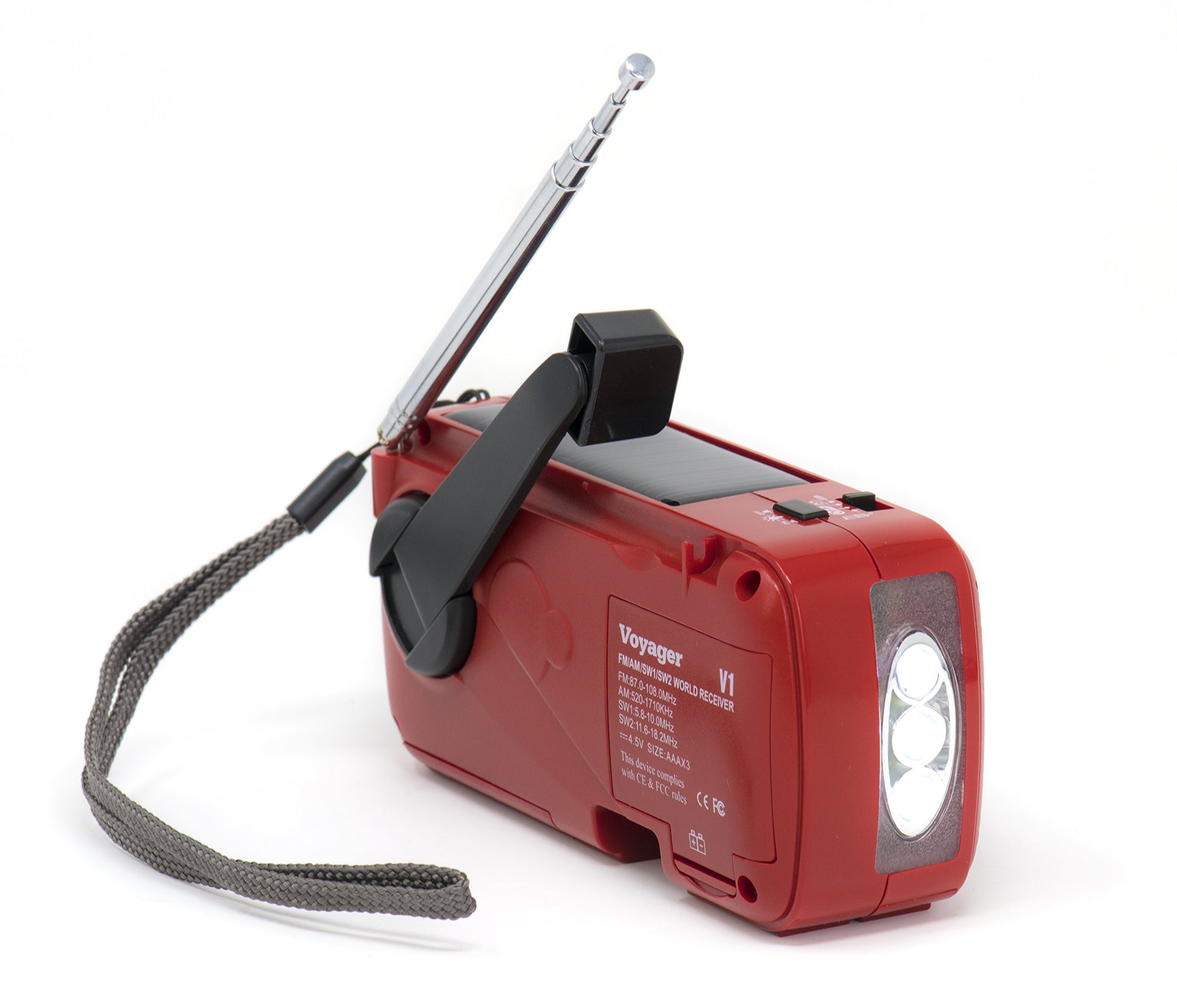 Kaito v1r Voyager Solar/Dinamo Am/FM/SW Radio con Cargador de teléfono Celular de Emergencia y 3-LED Linterna, Rojo