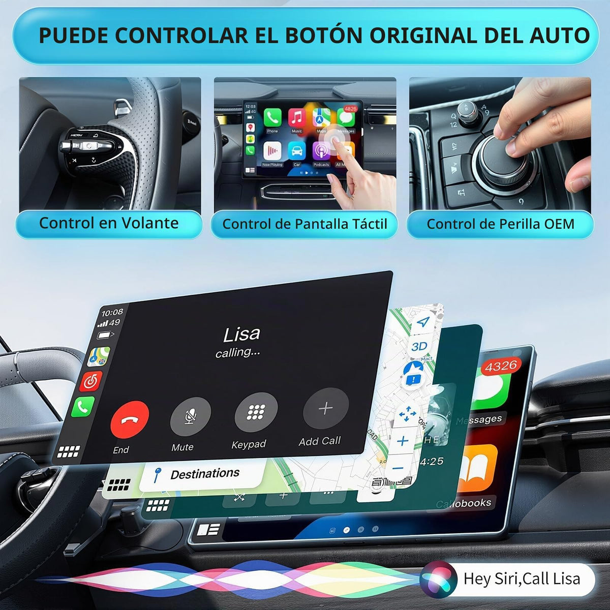 Adaptador Inalámbrico CarPlay Apple para Convertir CarPlay con Cable a Inalámbrico Compatible con iOS 10+ y Autos 2017+ Conexión Estable