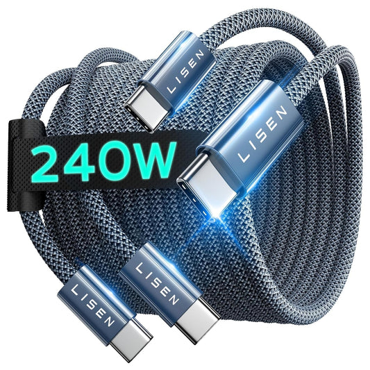LISEN 240W Cable USB C a USB C PD 3.1 48V 5A, 2M 2 Unidades Cable Tipo C Carga Rápida 140W 100W 60W, Compatible con Galaxy S25/S24/S23 Ultra, Macbook Pro, iPhone 16/15 Pro Max, iPad Air Mini 7, Xiaomi