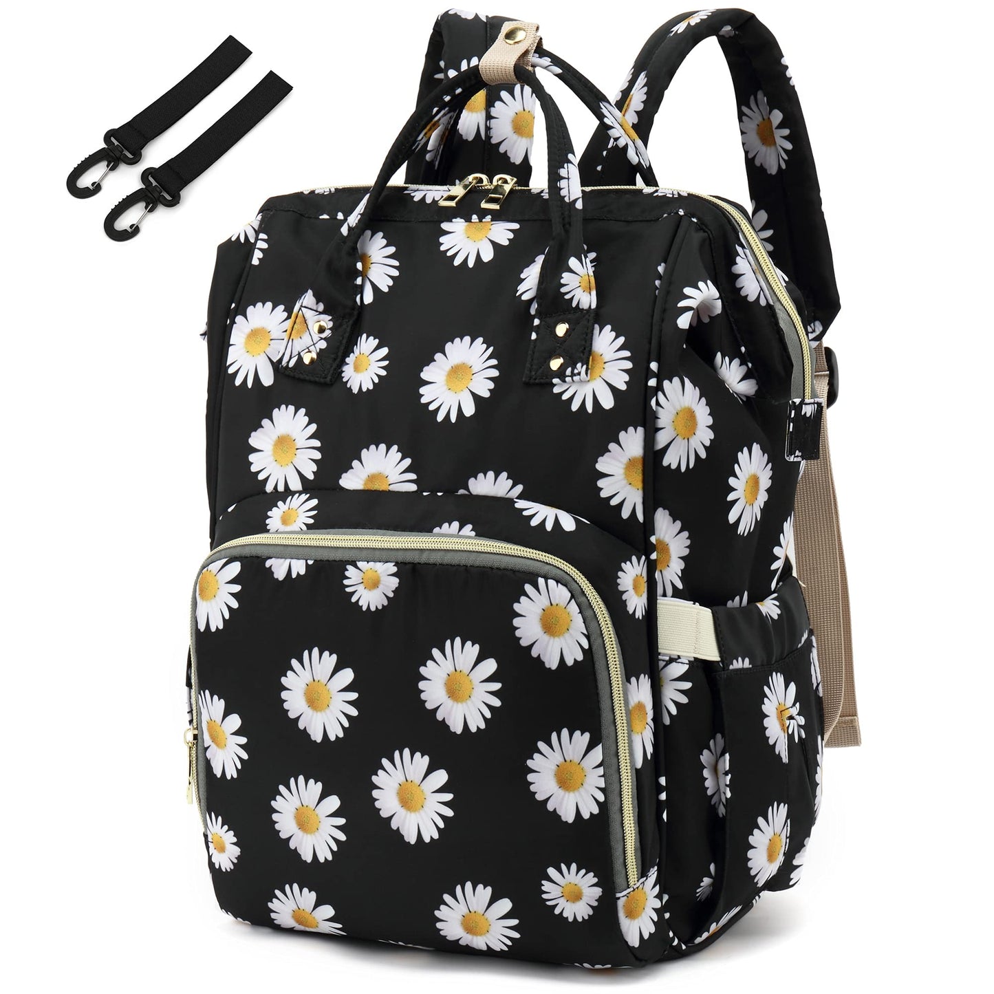 Mochila floral para pañales para bebés, niñas y niños, Yusudan Flowers Mom Pañales para mujeres (margarita negra)