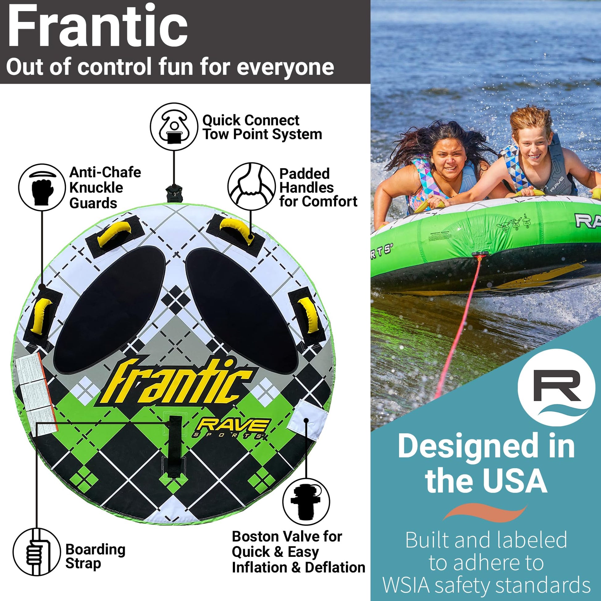 Tubo Remolcador RAVE Sports Francitic Verde Blanco para 2 Jinetes
