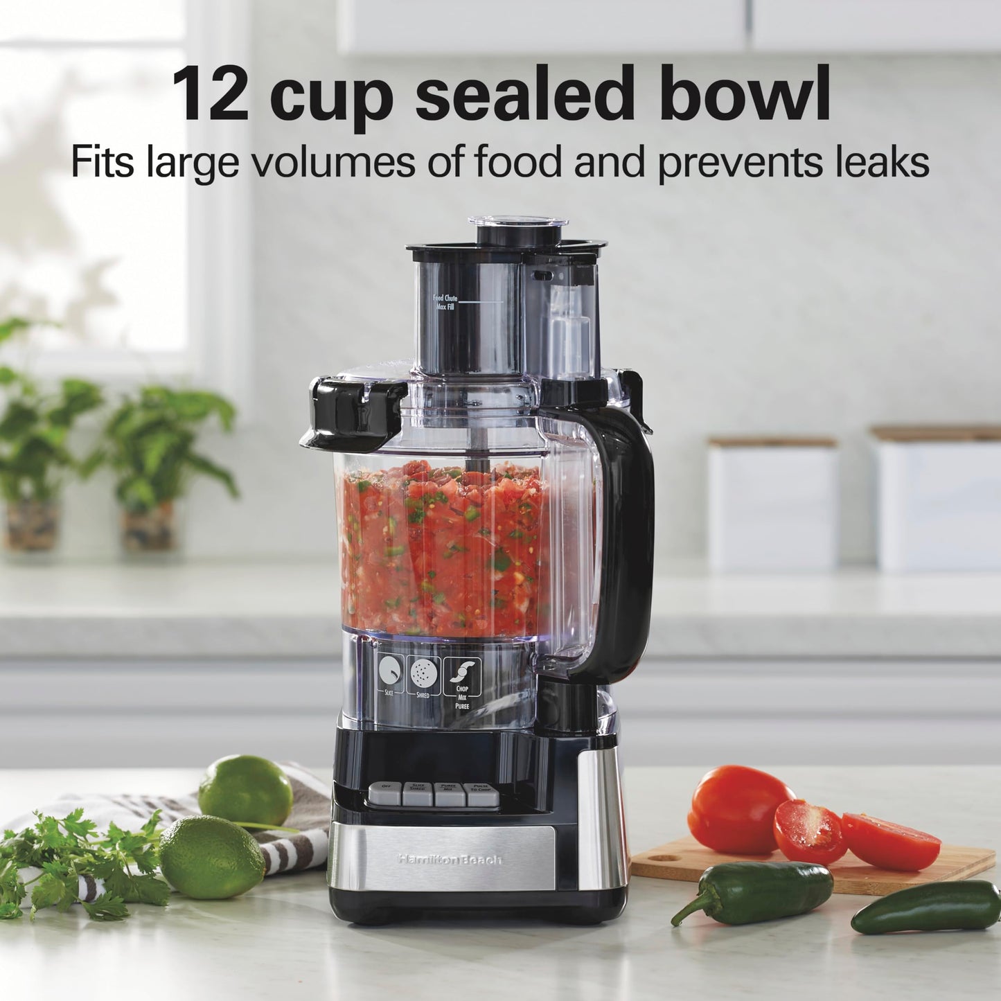 Hamilton Beach 70725 Procesador de alimentos de 12 tazas Stack & Snap, Negro