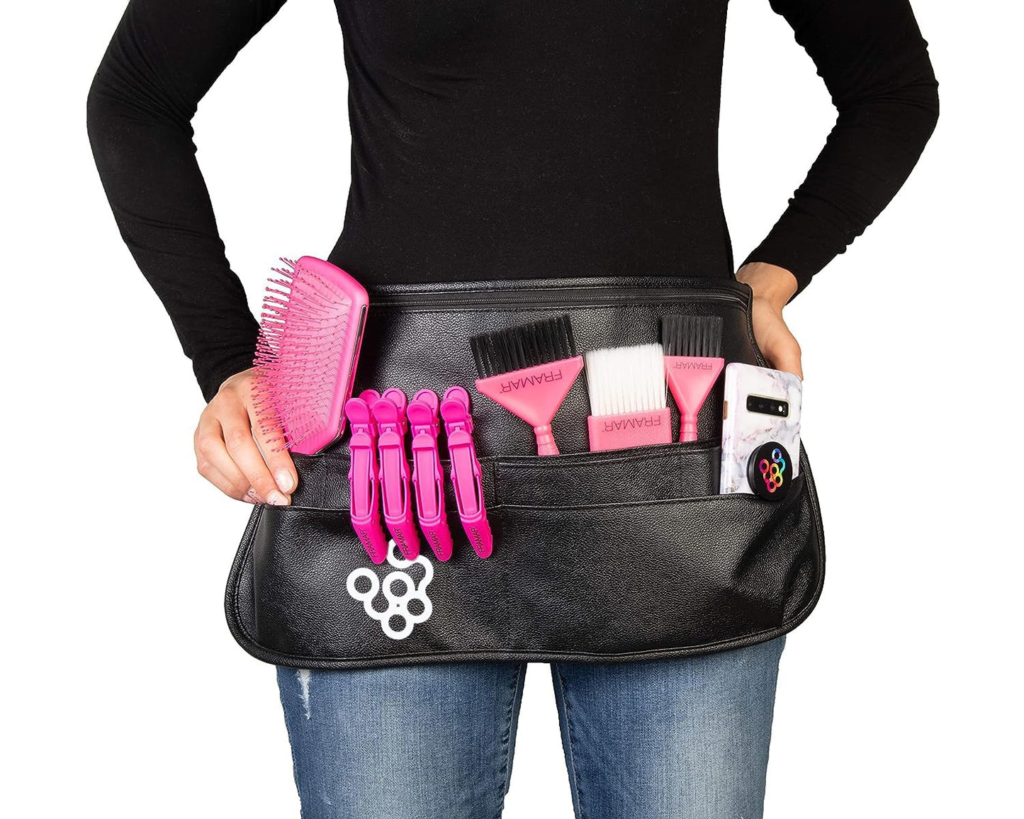FRAMAR - Cinturón hipster para peluquería, cinturón de peluquero, delantales de salón para peluquero, funda para estilista, cinturón de maquillaje profesional, cintura de maquillaje, bolsa de tijeras, cinturón de maquillaje