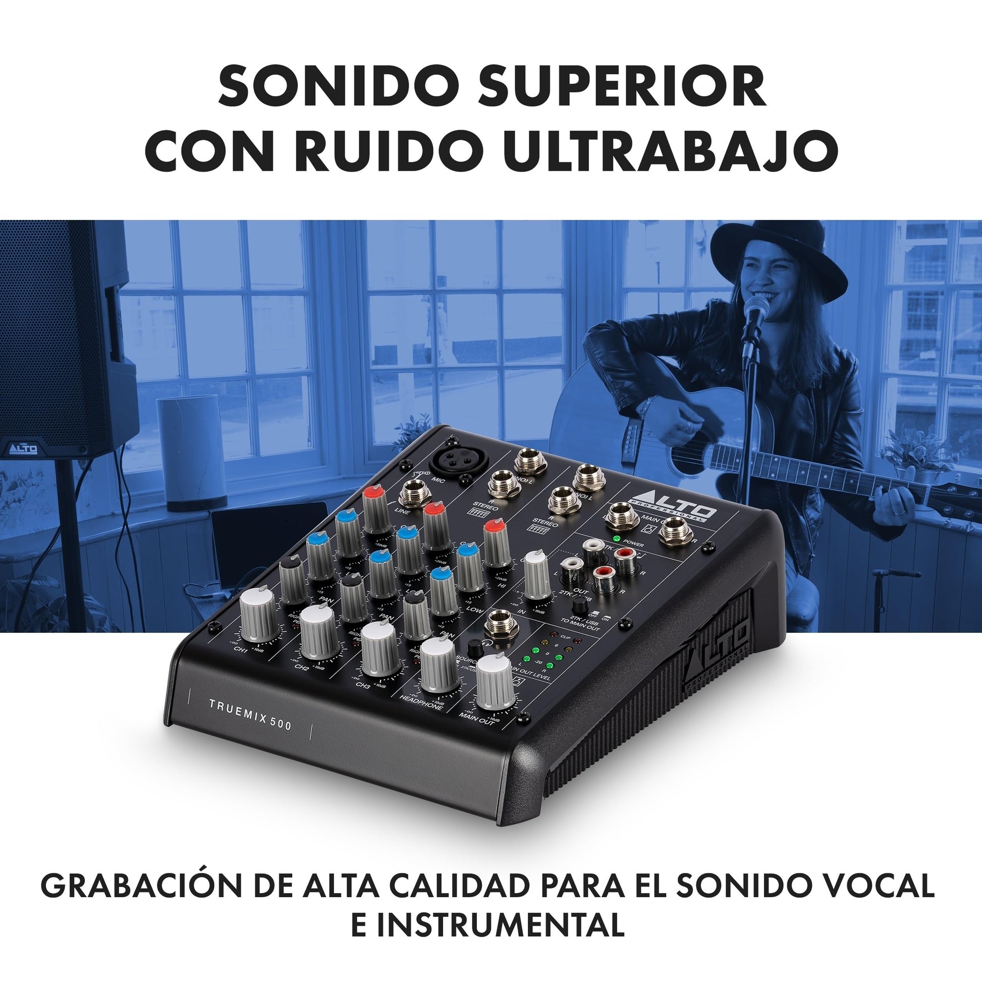Mezcladora de Audio ALTO TrueMix 500 Interfaz USB Negro para Actuar en Directo y Podcasts