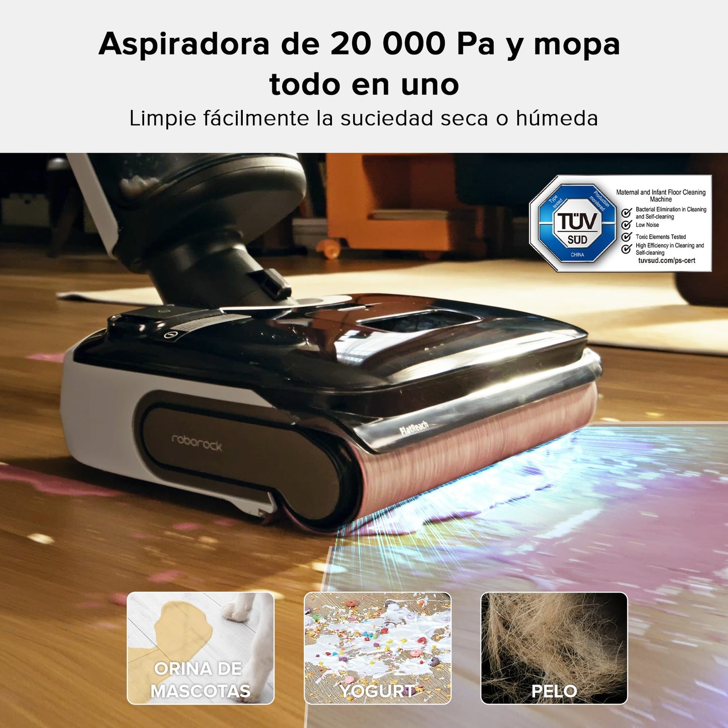 Aspiradora Inalámbrica roborock F25 Húmedo y Seco con Mopa Sin Enredos 20 000 Pa