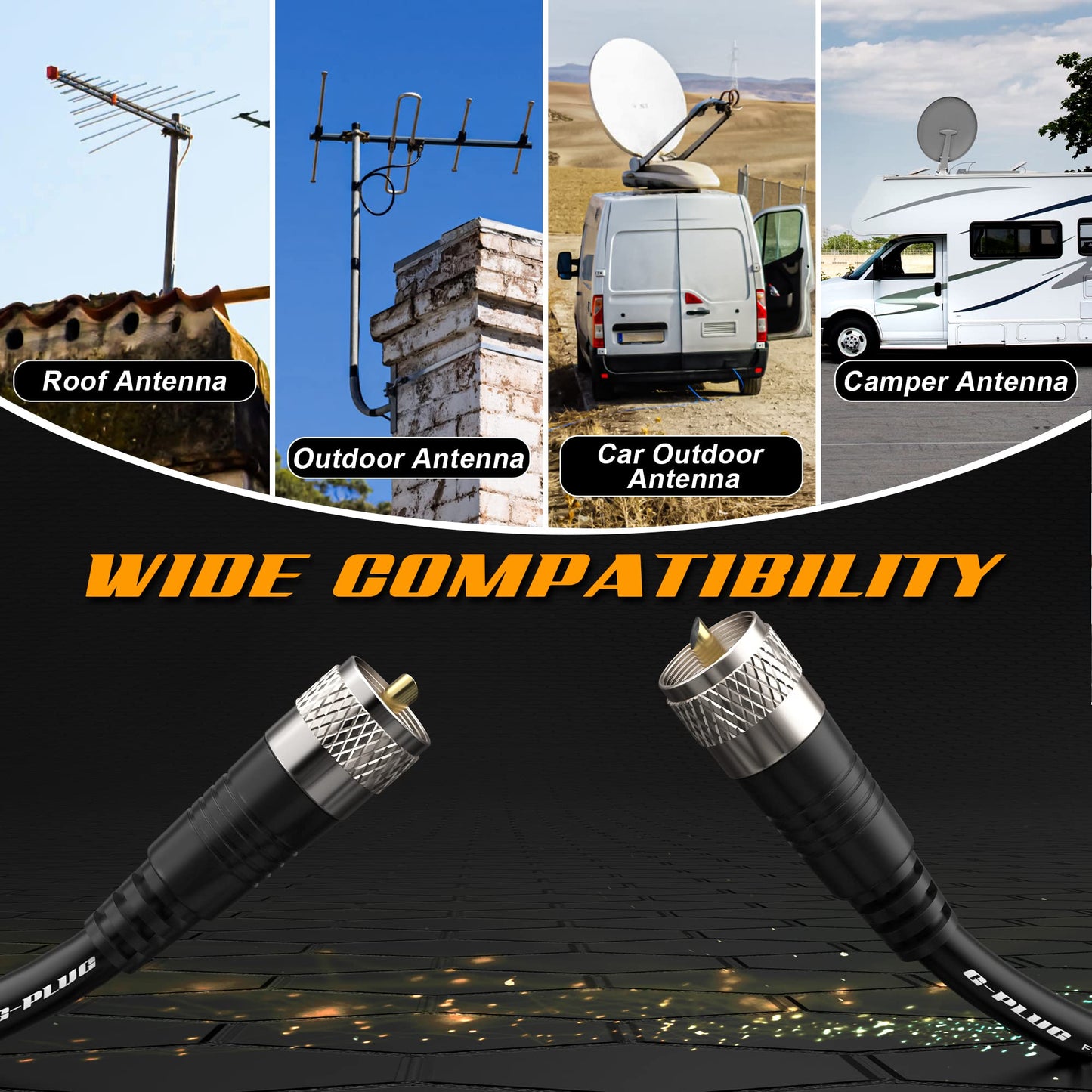 Cable coaxial RG8X de 15 pies – coaxial de baja pérdida de 50 ohmios con conectores PL259 – núcleo de cobre puro, doble blindaje, cubierta de PVC impermeable – para radio CB y HAM, medidor SWR