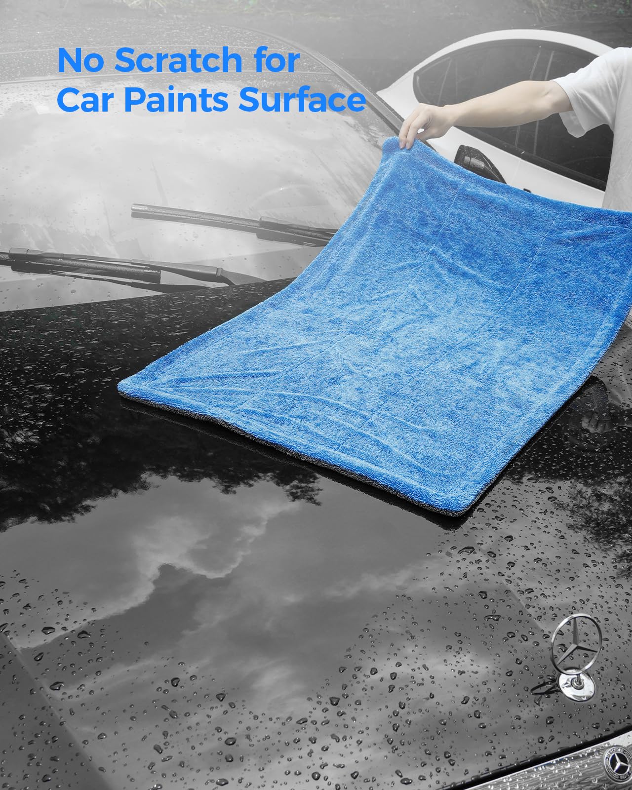 Toallas de Microfibra Raybao Azul Gris Súper Absorbentes Extra Grandes sin Rayas ni Pelusas para Coches