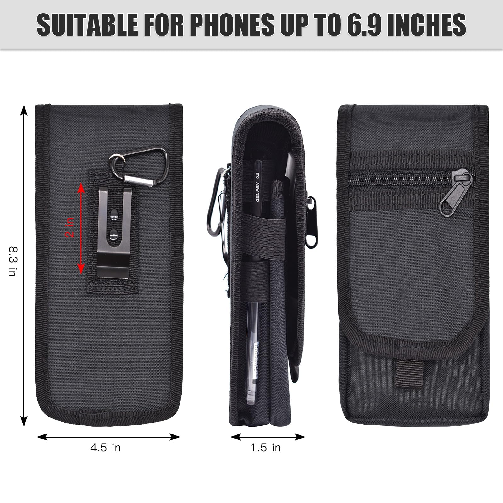 KATOLK Funda para teléfono con cinturón, soporte grande para smartphone, funda táctica multiusos para teléfono móvil, soporte para teléfono móvil para trabajo, senderismo, camping, barbacoa, rescate （Negro）