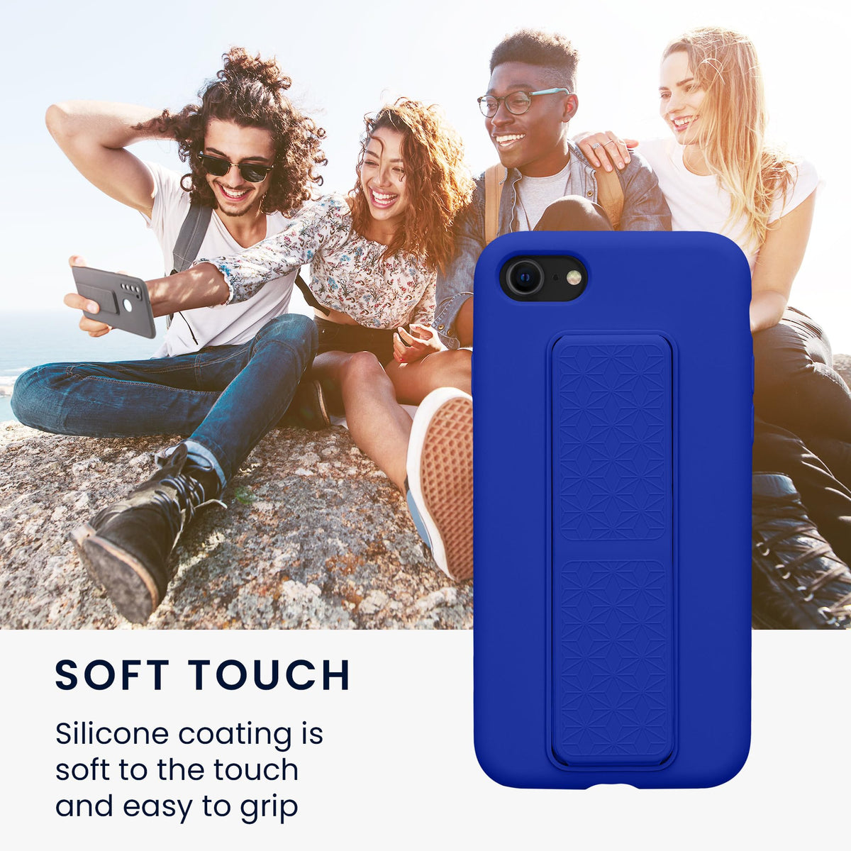 Carcasa kwmobile Azul Báltico con Soporte y Agarre Compatible con Apple iPhone SE/8/7