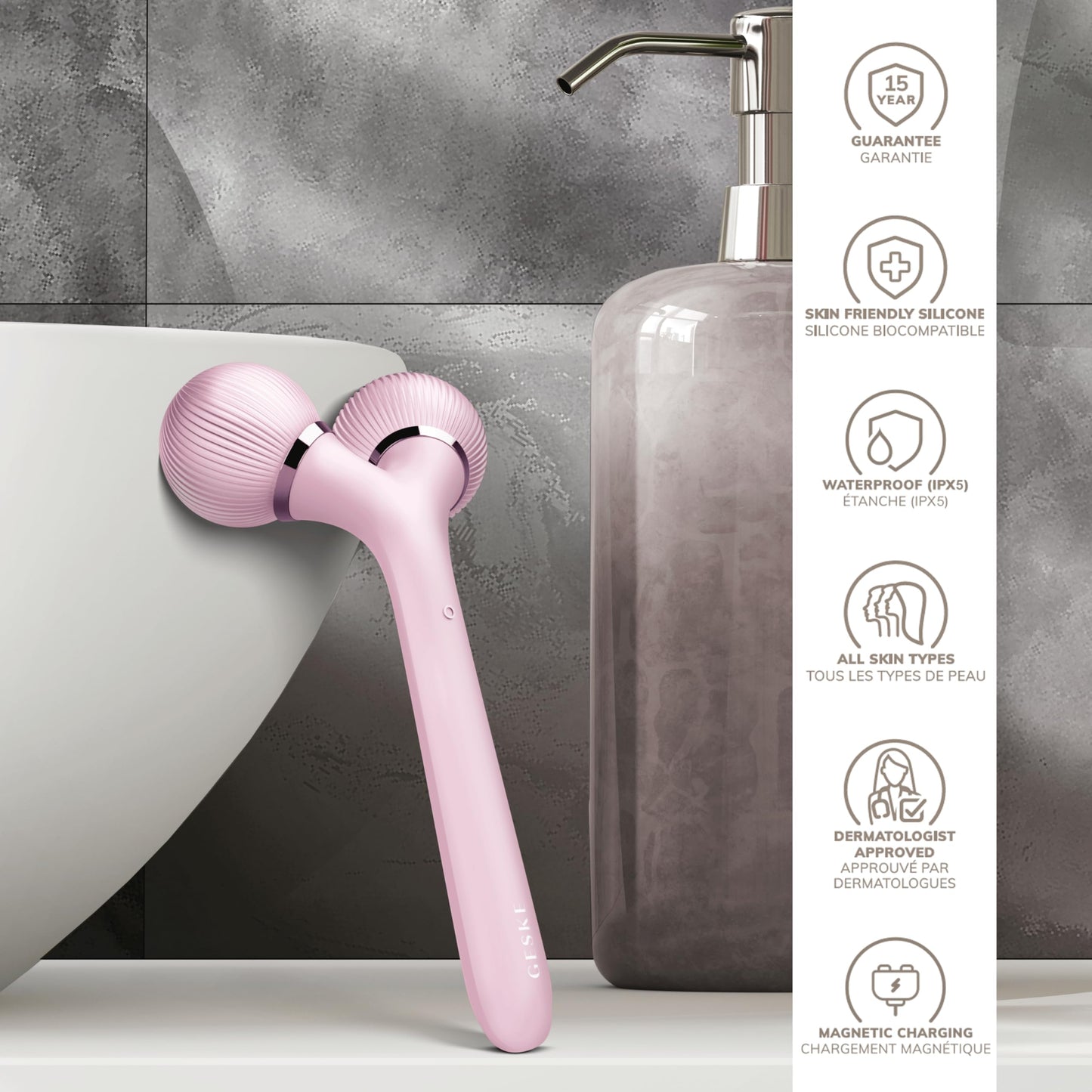 GESKE | Rodillo facial y corporal sónico SmartAppGuided™ | 4 en 1 | rodillo derma | Dispositivo para rostro y cuerpo | rodillo derma | Rodillo facial profesional | Reafirma y define cuerpo y rostro
