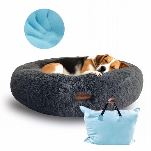 HANESHER Cama Ortopédica para Perro Grande – Memory Foam Antiestrés con Felpa Suave, Base Antideslizante + Bolsa de Regalo – Ideal para Mascotas con Dolor Articular (Gris)
