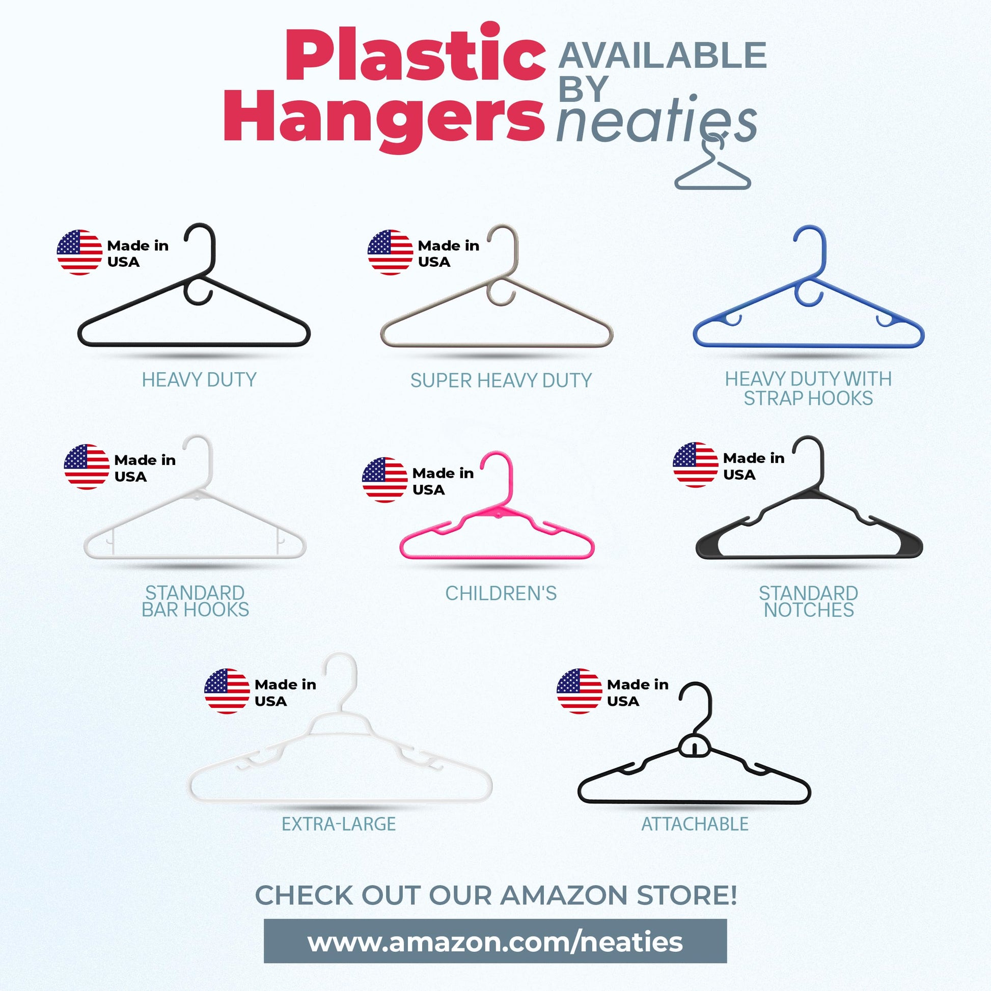 Neaties - Perchas de plástico para niños de 12 pulgadas, paquete de 50 unidades (60 unidades) – Fabricado en los Estados Unidos – Perchas de ropa para bebés y niños pequeños de 5 libras con muescas y