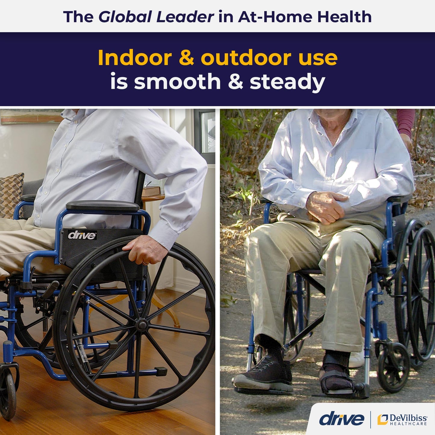 Silla de Ruedas Drive Medical Azul con Brazos de Escritorio Desmontables y Reposapiés Abatible