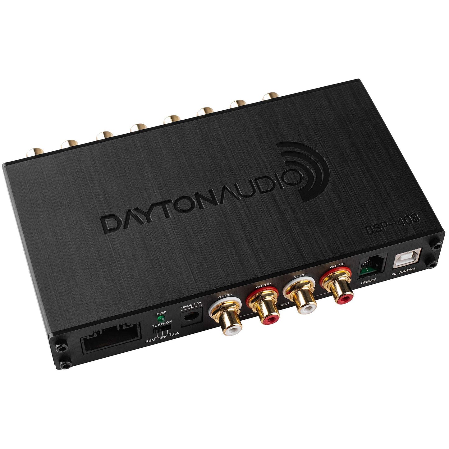 Dayton Audio DSP-408 Procesador de señal digital DSP de 4 entradas y 8 salidas con ecualizador integrado en crossovers, tim alighment y mezcla de entrada/salida para audio en el hogar y el coche