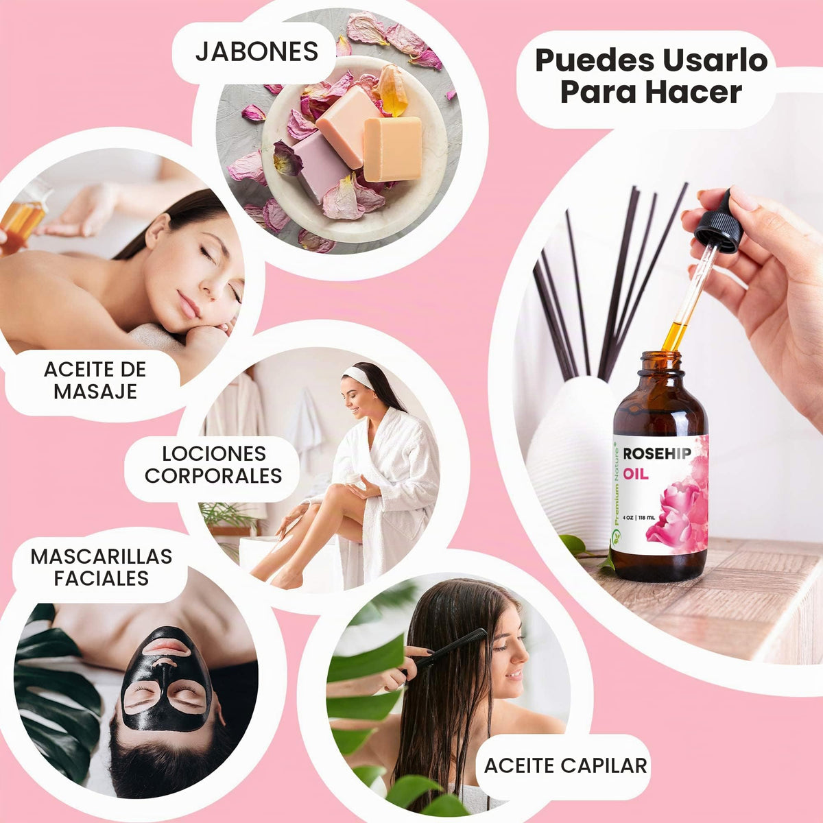 Aceite de rosa mosqueta Premium Nature Aceite de rosa mosqueta – Aceite de rosa mosqueta para la cara, aceite de semilla de rosa mosqueta puro prensado en frío sin refinar aceite de rosa mosqueta para el cabello y las uñas de la cara, aceite esencial de r
