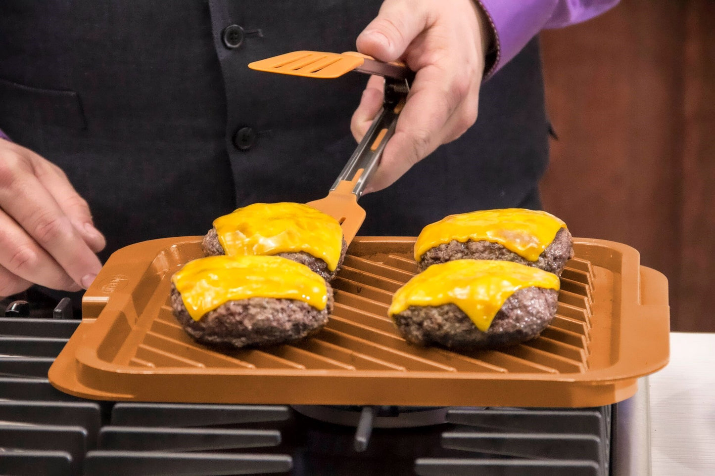 Gotham Steel Esta clásica sartén antiadherente para parrilla doble, reversible café con revestimiento Ti-Cerama, perfecta para barbacoas y más, como se ve en la televisión, lARGE