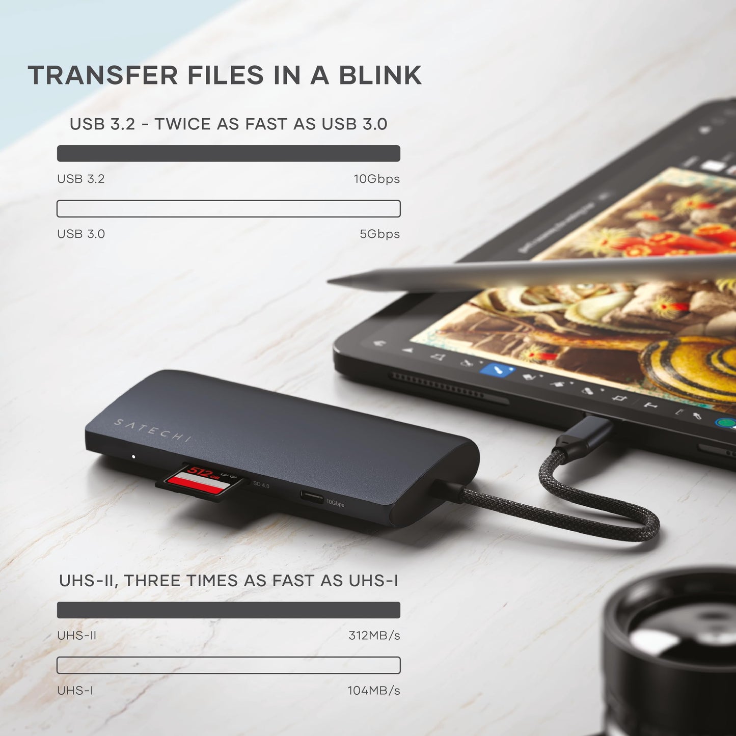 Hub USB C SATECHI Midnight 8 en 1 con HDMI 8K y Carga 100W para Laptop y iPad
