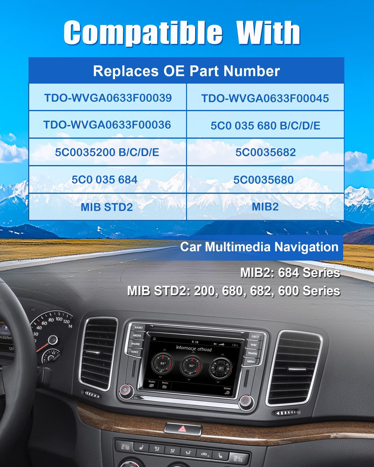 Visualización Táctil Digitalizador LCD para VW/Skoda Multimodal Navegación 682 Multimedia