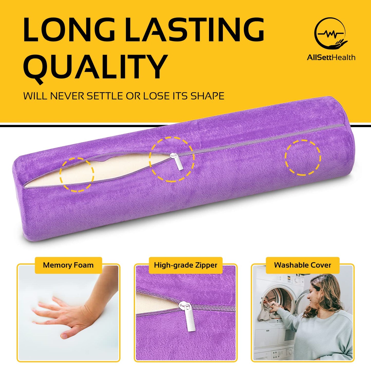 AllSett Health - Almohada de espuma viscoelástica para cuello cervical, almohada de cuello redondo, soporte para dormir | Almohada acolchada para cama, piernas, espalda y yoga, funda lavable color