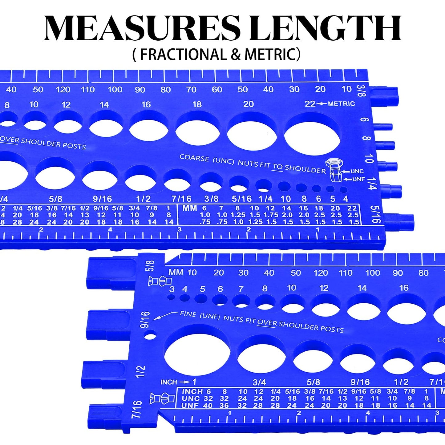 Hoteam 2 Verificadores de Calibres de Rosca de Perno de Tuerca Calibre de Plástico de Tamaño de Perno y Rosca Medidor de Medida de Rosca de Tuerca de Perno con Regla de Pulgadas y Centímetros (Azul)
