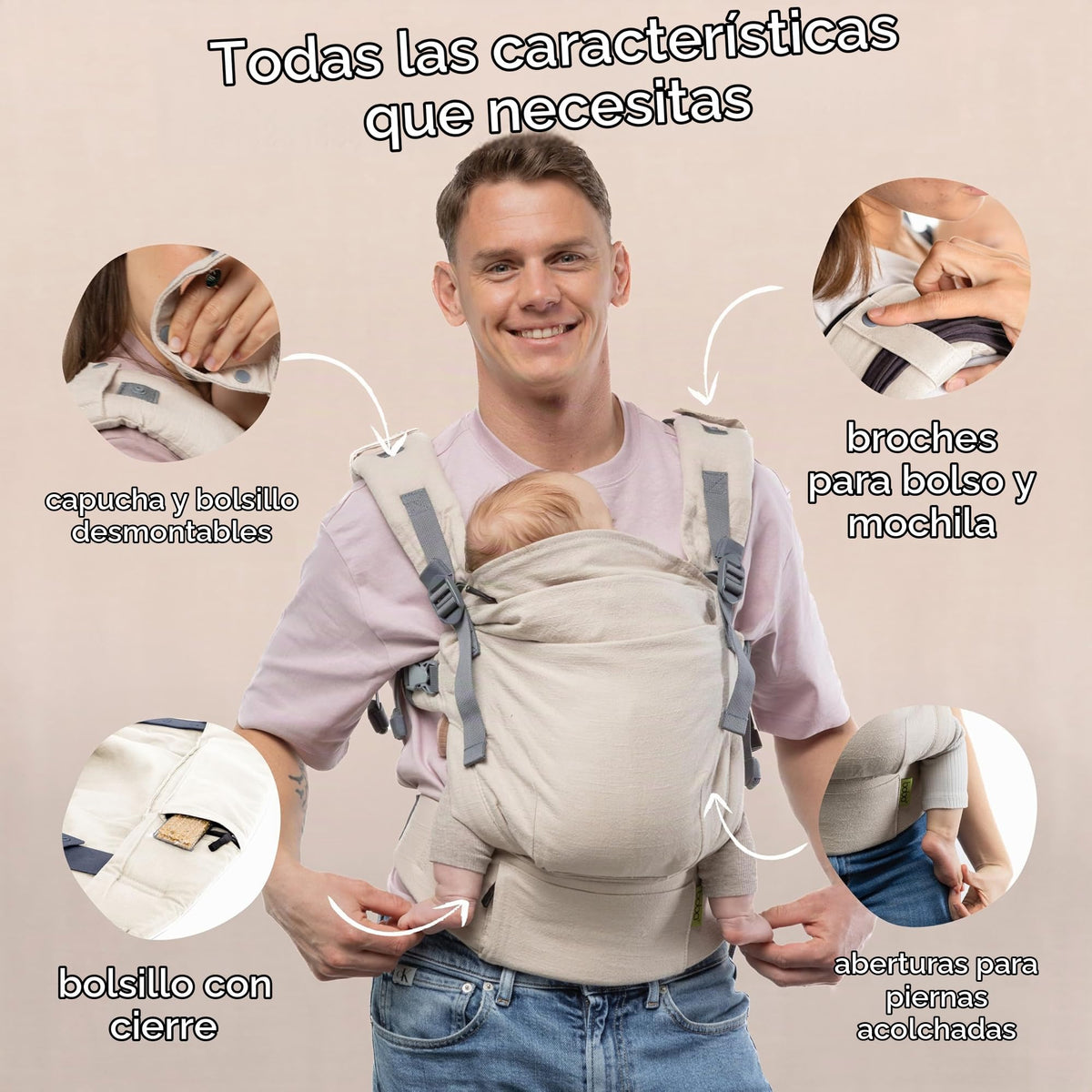 Portabebés Boba X para recién nacidos a niños pequeños - Mezcla de lino transpirable, certificado para cadera saludable, ligero, tamaño pequeño a grande 7-45 libras, portabebés microajustable desde