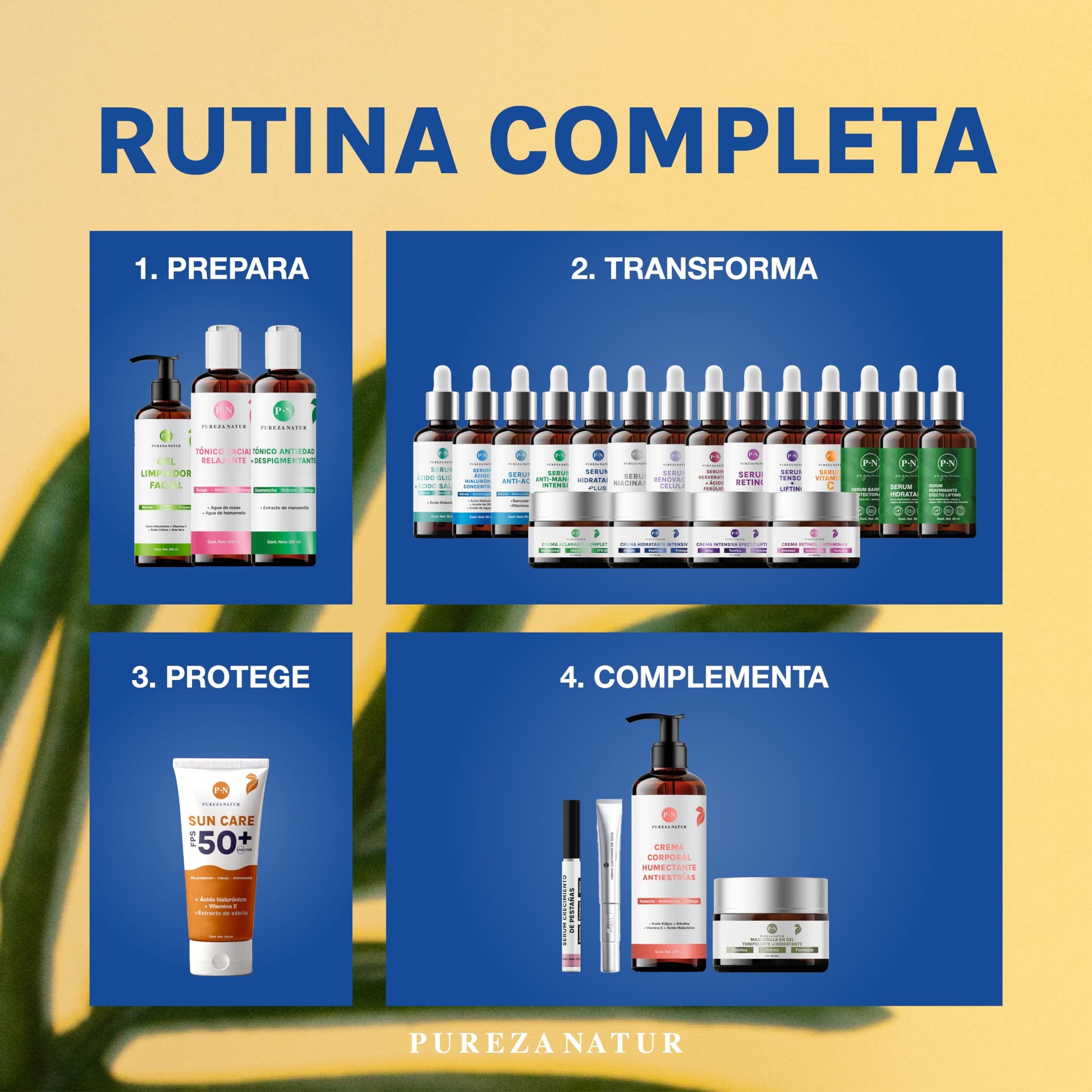 PUREZA NATUR Pack reparación intensiva serum faciales día y noche Serum Acido Hialuronico + Colageno + Elastina Niacinamida y Suero Vitamina C + Vit E | Serum de alta efectividad antiedad Sueros para todo tipo de piel 50ml cu