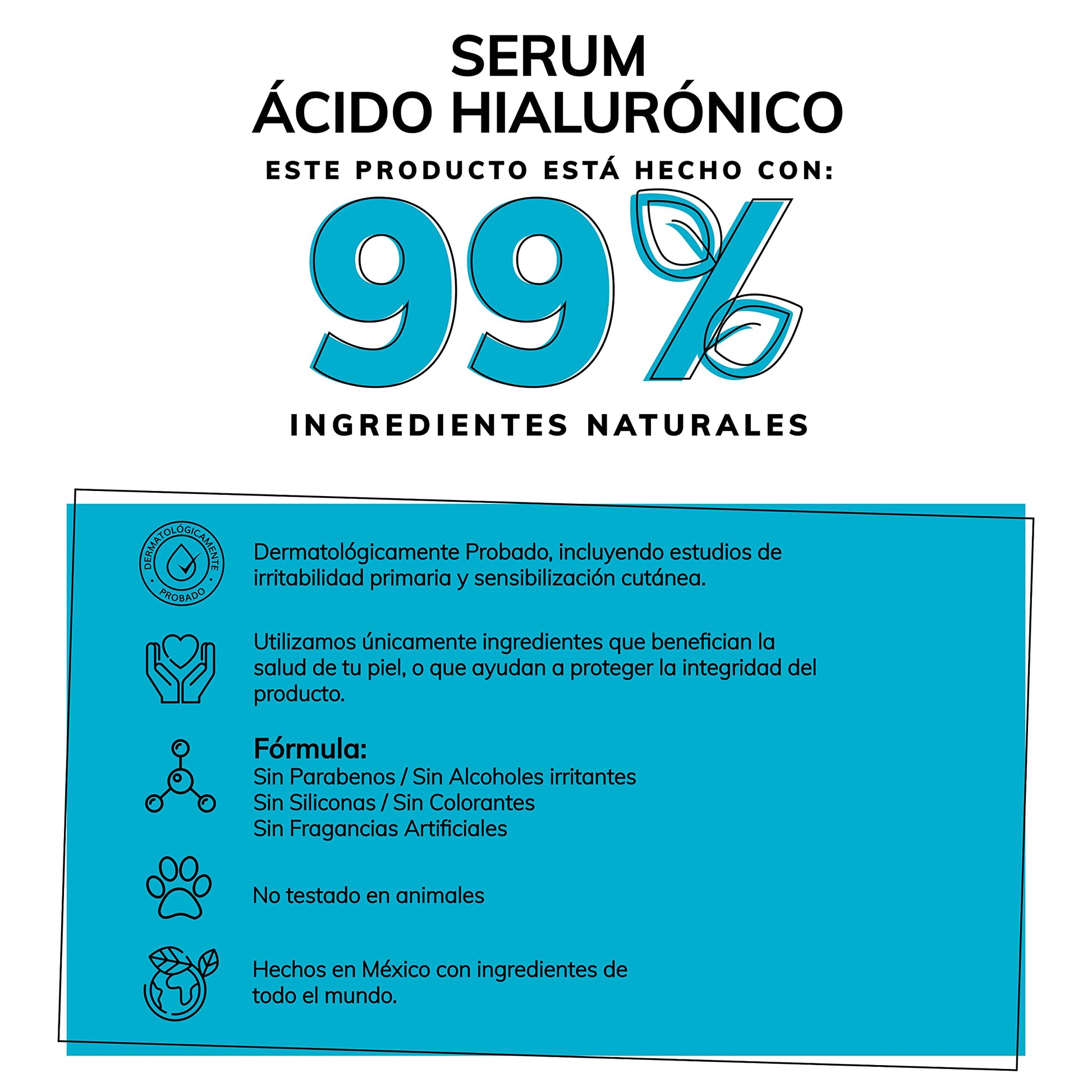 Serum Ácido Hialurónico Facial + Vitamina B5 + Extracto de Bulbo de Azafrán | 99% Ingredientes Naturales | Hidratación Intensa | Skin Care Ideal para todo tipo de piel-30ml
