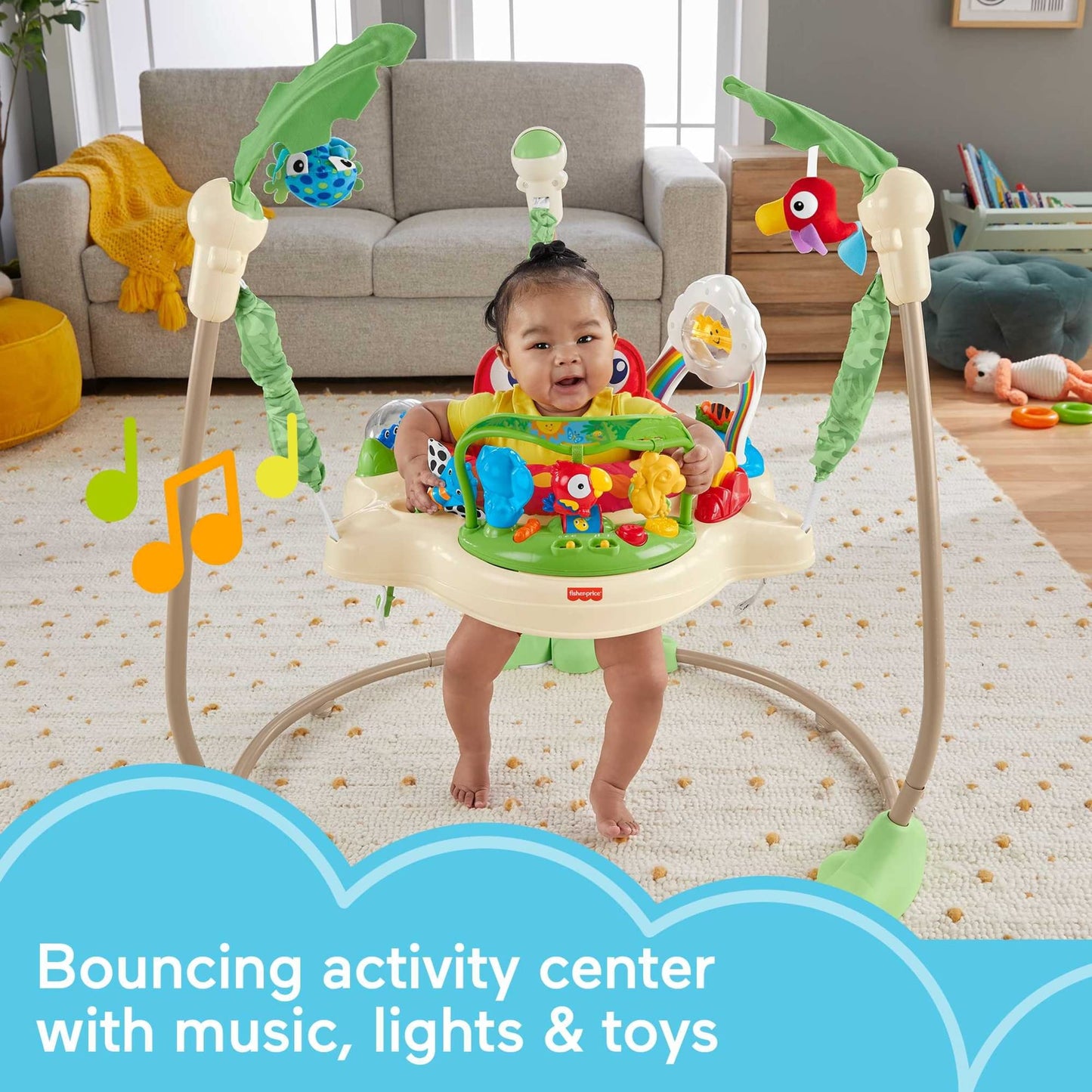 Fisher-Price Saltador Animalito de la Selva con luces y sonidos para bebé +1 año (Mattel K7198), Exclusivo en Amazon