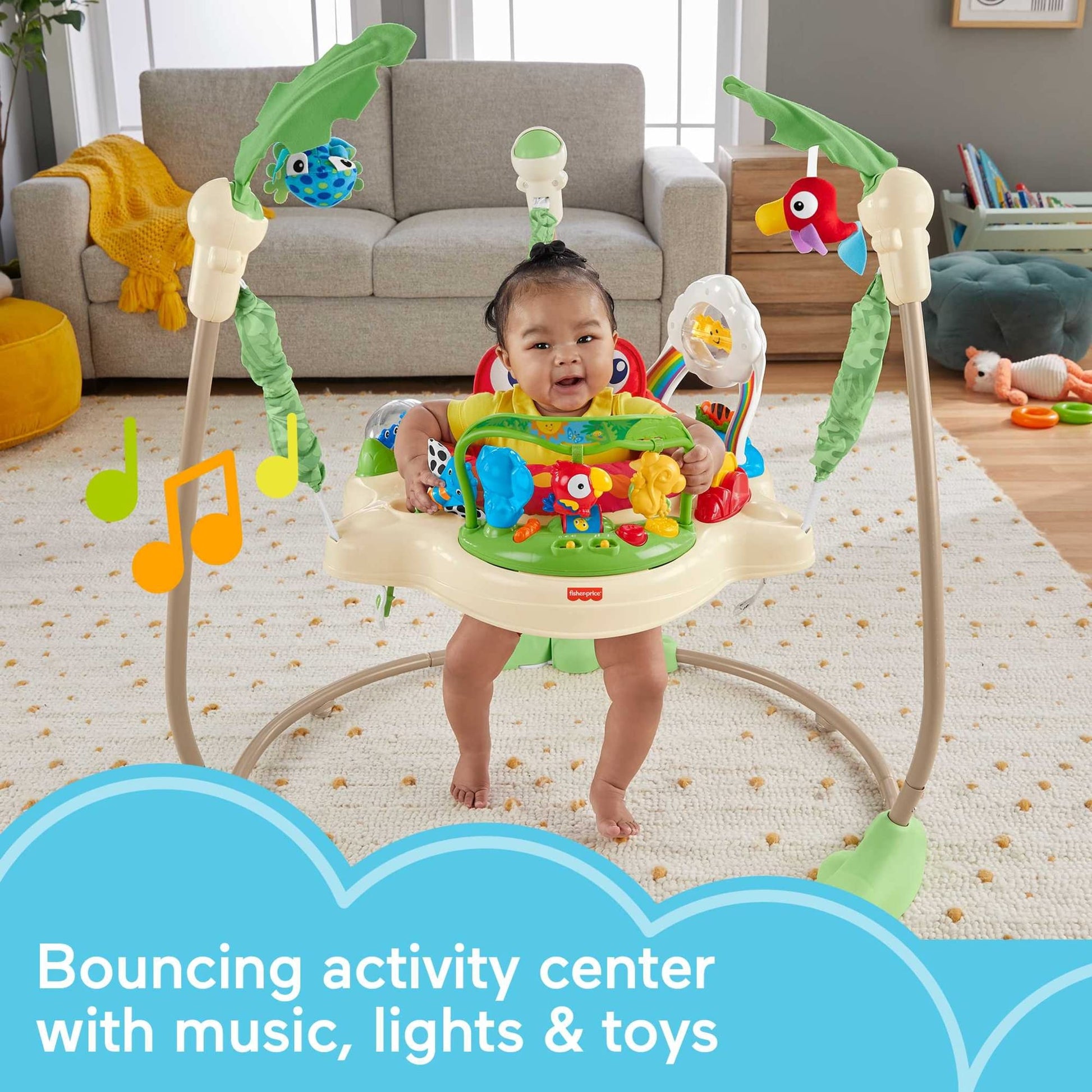 Fisher-Price Saltador Animalito de la Selva con luces y sonidos para bebé +1 año (Mattel K7198), Exclusivo en Amazon