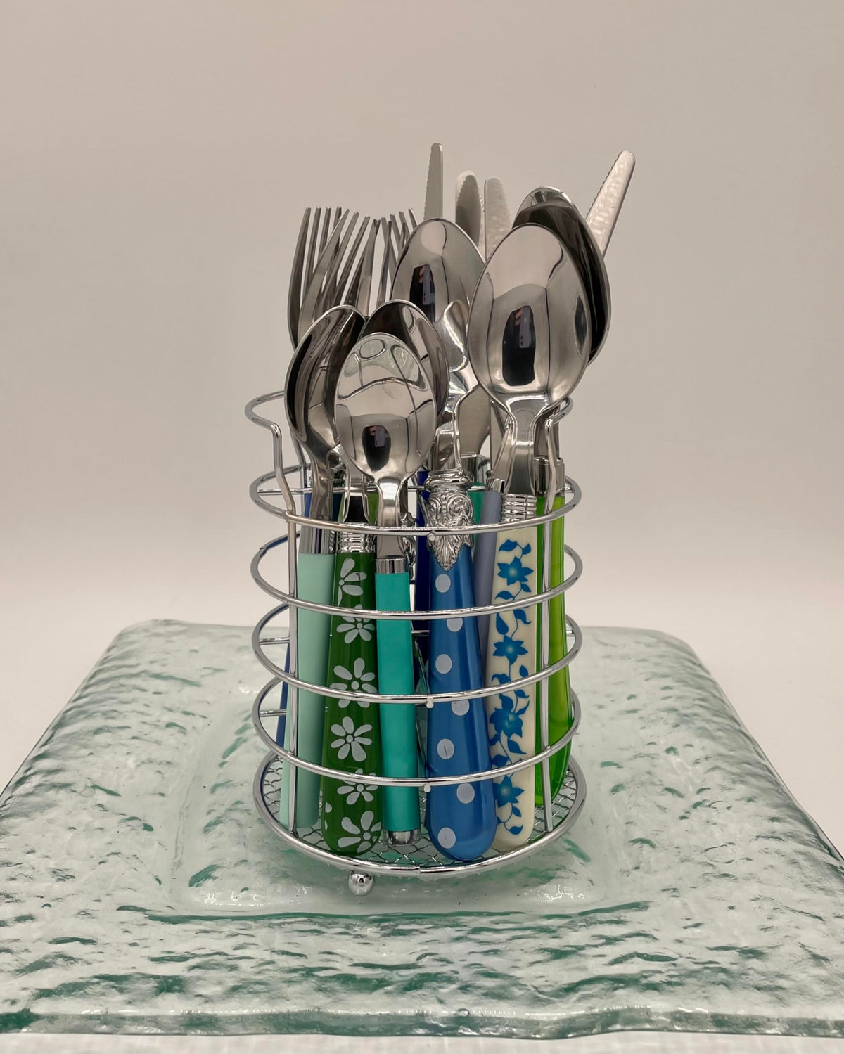Gyspy Color Mix and Match Cutlery and Eating Utensils Gift Set of 16 Pieces, Colorful Flatware Sea Green and Blue by Gypsy Color