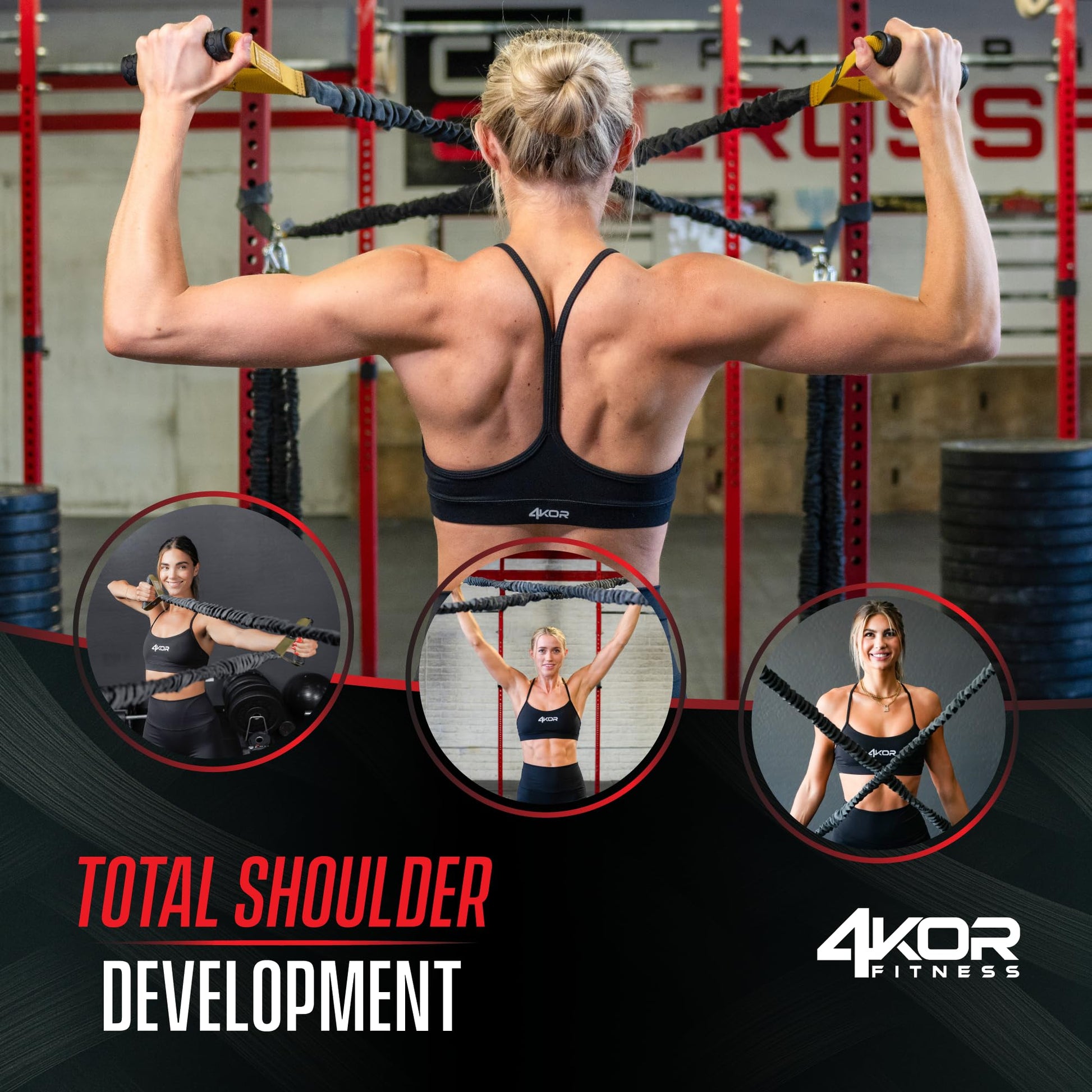 Sistema de Entrenamiento de Rendimiento 4KOR en Negro con Anclaje Cruzado y Cables de Resistencia