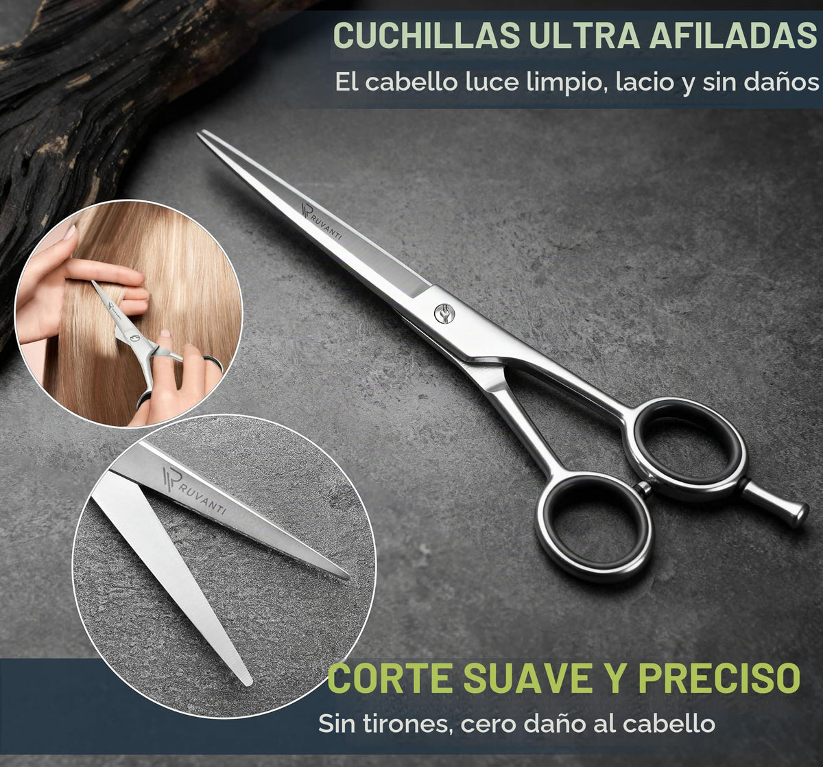 Ruvanti Tijeras profesionales para cortar el cabello - Cuchillas afiladas Tijeras para el cabello / Tijeras de peluquero / Tijeras para bigote - Tijeras para el cabello de acero inoxidable J2 - 6.5 "- Tijeras para corte de cabello / peluquería para niños,