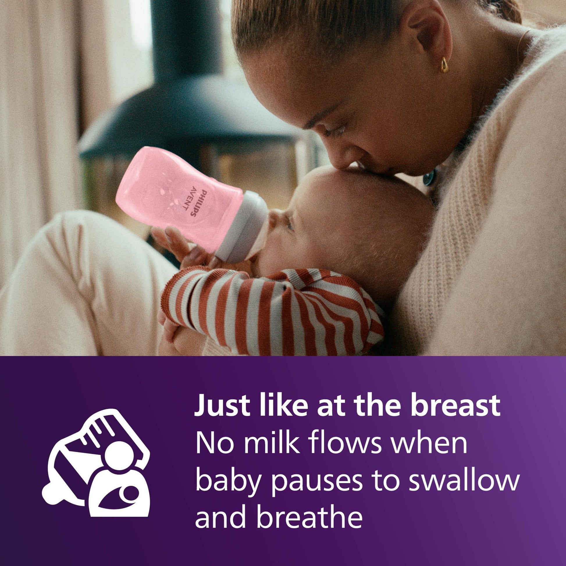 Biberón Philips Avent Natural con Válvula Anticólicos Rosa Flujo Medio 9 oz para Bebé