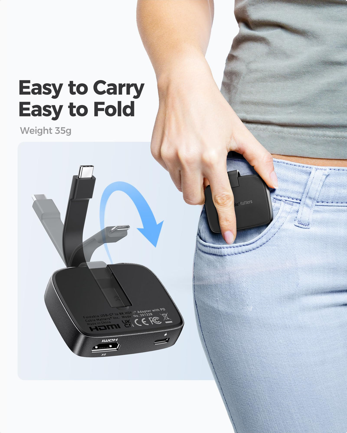 Adaptador USB C Cable Matters HDMI 2.1 48 Gbps con carga de host 100 W