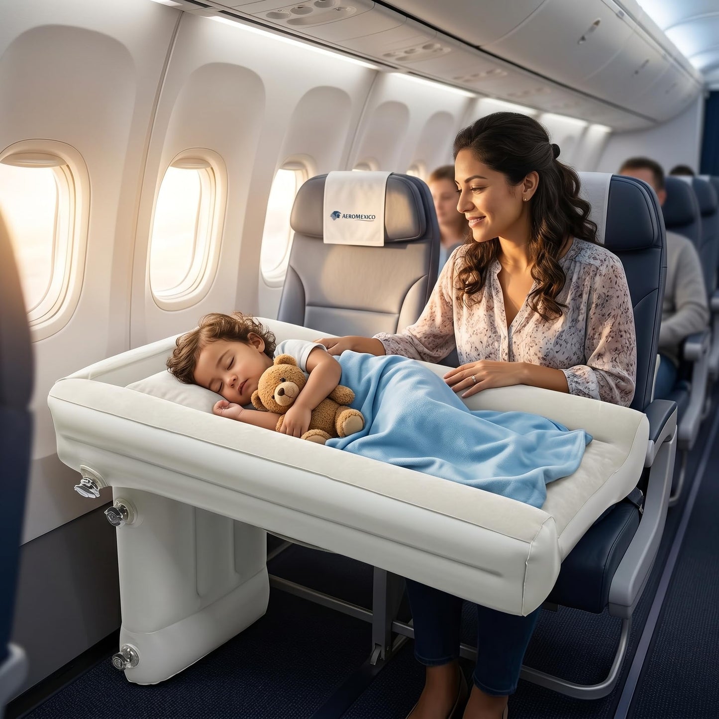 YISHEN Cama Inflable de Viaje para Niños, Cama Portátil para Bebés con Laterales de Seguridad, Ligera y Compacta, Ideal para Viajes en Avión, Incluye Bomba Manual y Bolsa de Almacenamiento