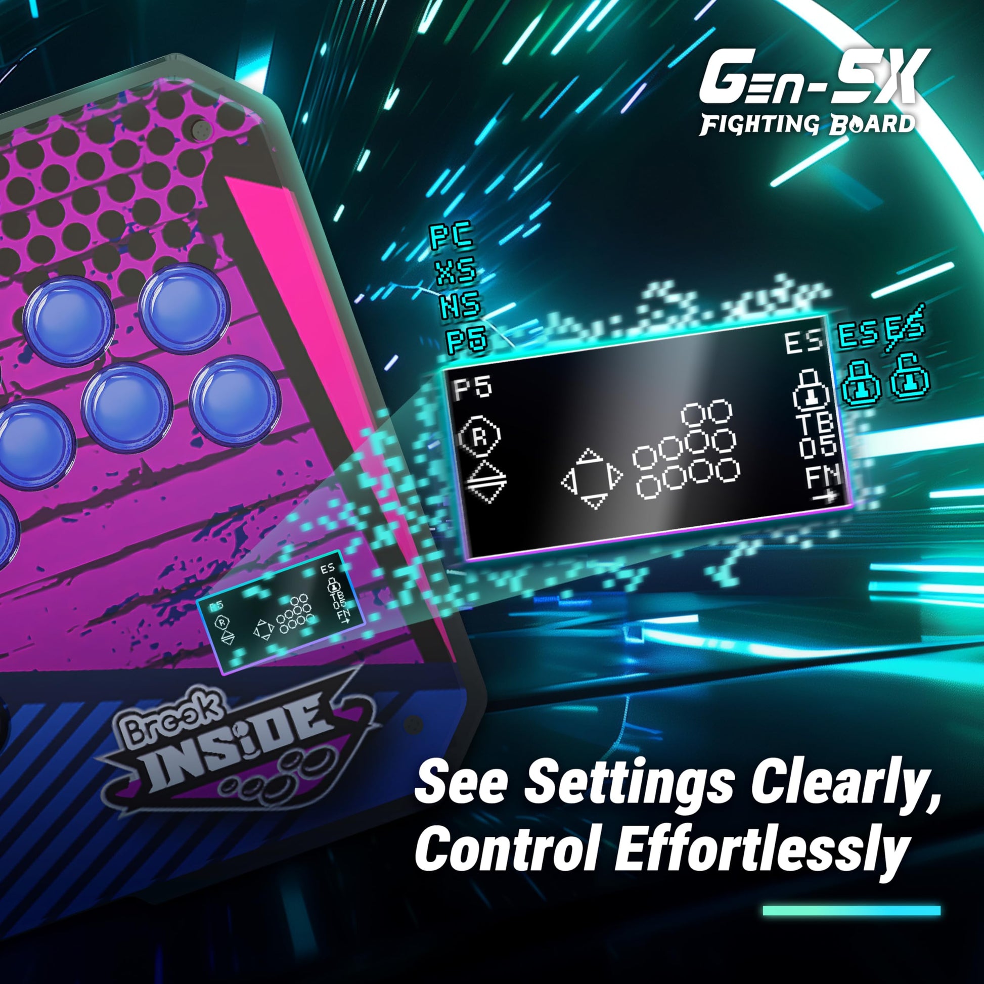 Brook Gaming Gen5X - Tablero de lucha con pegatina - Multiplataforma definitiva compatible con PS5, XB Series, XS, NS y PC, tiempos de respuesta rápidos para juegos de lucha 【Versión exclusiva】