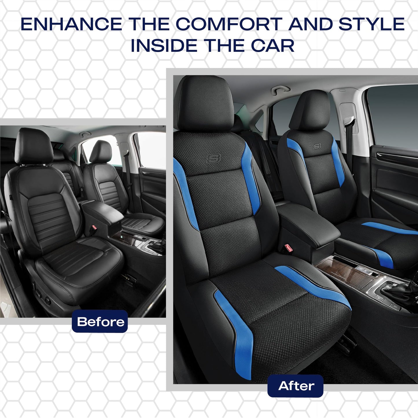 Skechers Memory Foam™ - Fundas de asiento de coche de piel asiento delantero, compatible con airbag, comodidad y protección automotriz para la mayoría de vehículos, azul