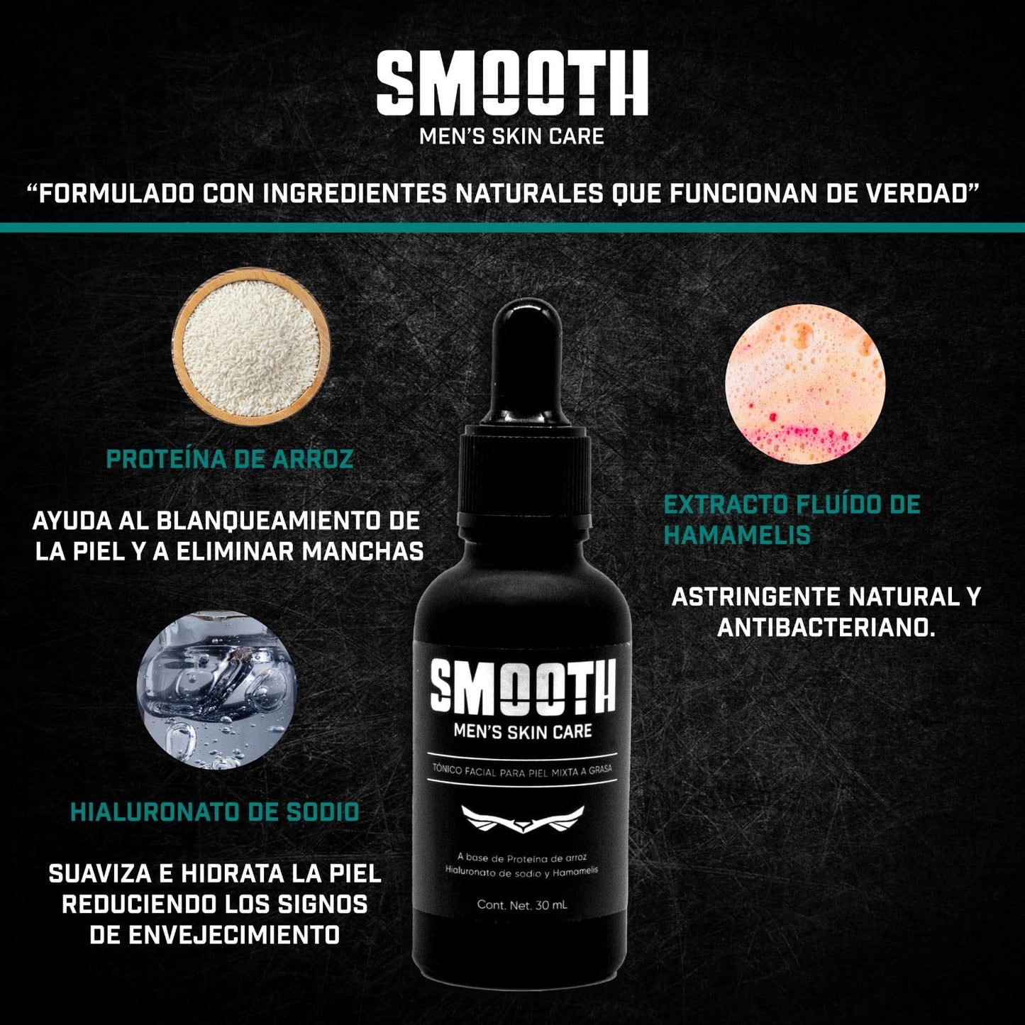 SMOOTH Kit Definitivo de Cuidado Facial Para Hombres: Todo lo que tu piel necesita | 5 productos: Limpiador de Té verde, Tónico de Hialurónato de Sodio, Sérum de Vitamina C, Gel Contorno de ojos de Cólageno, Protector solar de Tepezcohuite | Logra una pie