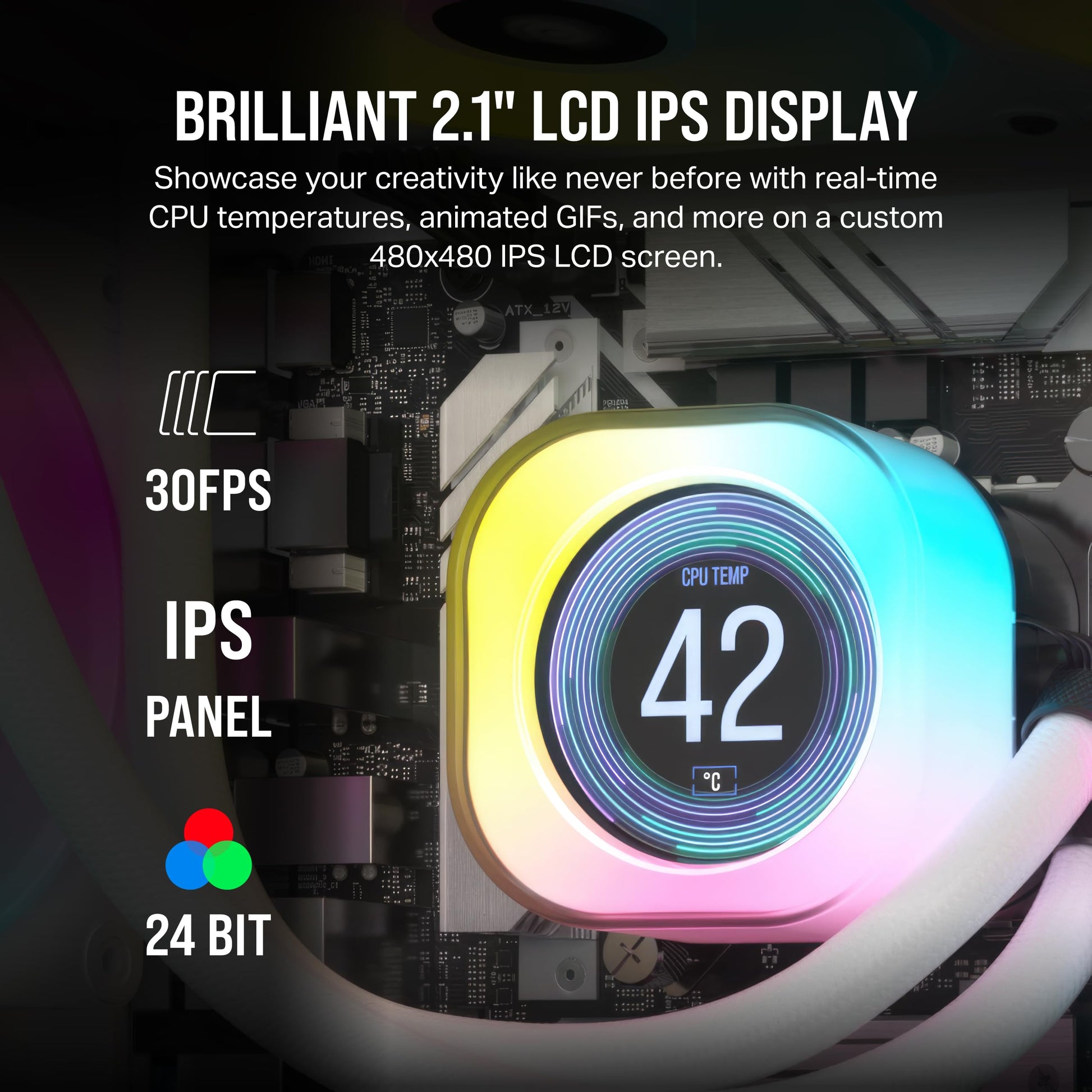 Corsair iCUE Link AIO LCD Módulo de Pantalla - Pantalla LCD IPS de 2,1" - 24 LED RGB Direccionables Individualmente - Instalación sin Herramientas - Blanco