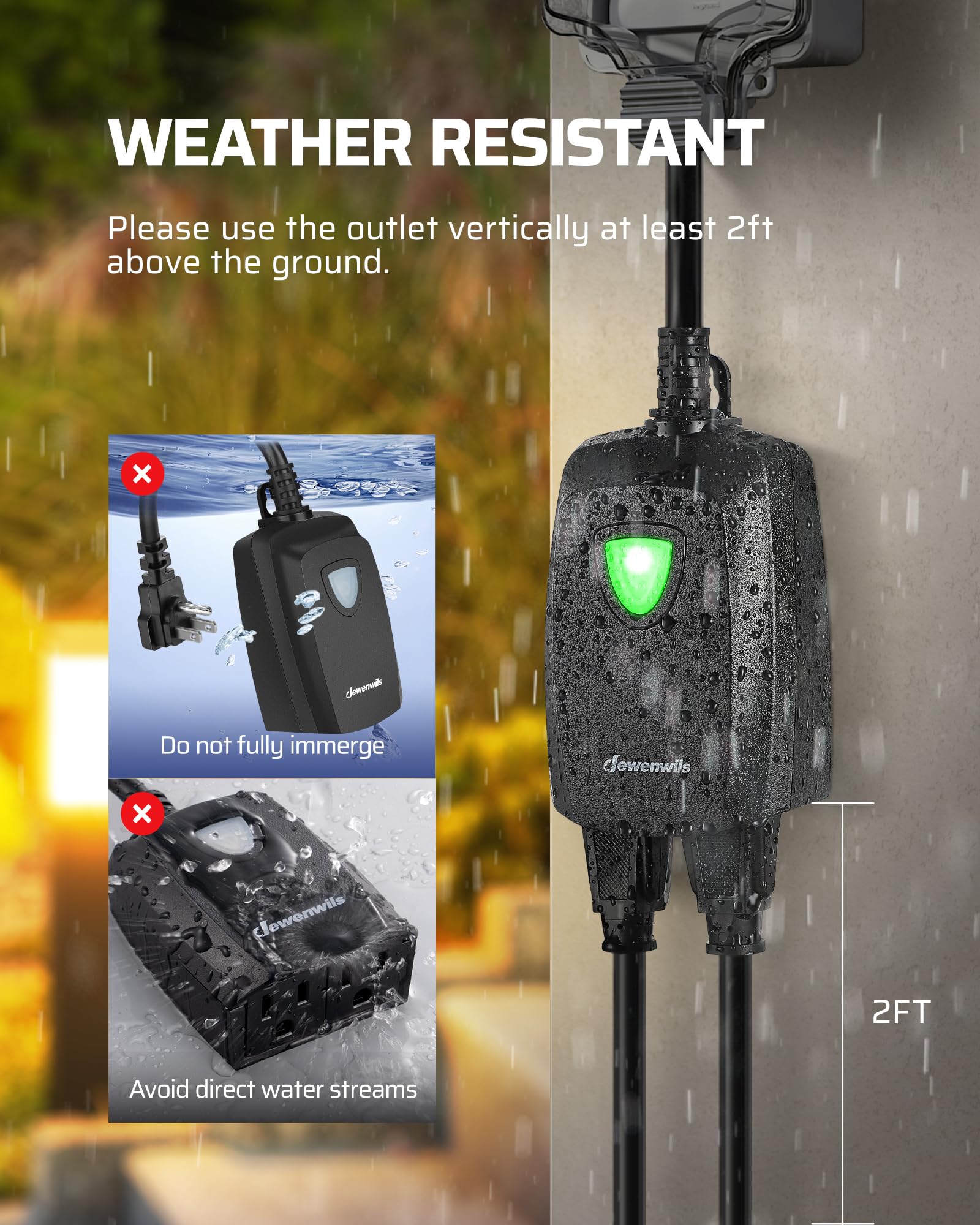 DEWENWILS - Tira de alimentación de control remoto inalámbrico para exteriores, resistente a la intemperie, ampliable para interiores y exteriores, interruptor de luz, 15 A, cable de extensión de 7