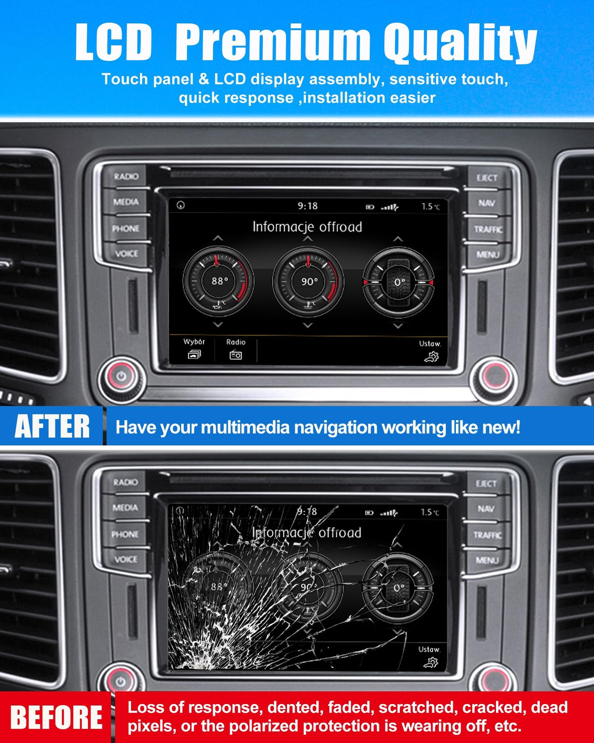 Visualización Táctil Digitalizador LCD para VW/Skoda Multimodal Navegación 682 Multimedia