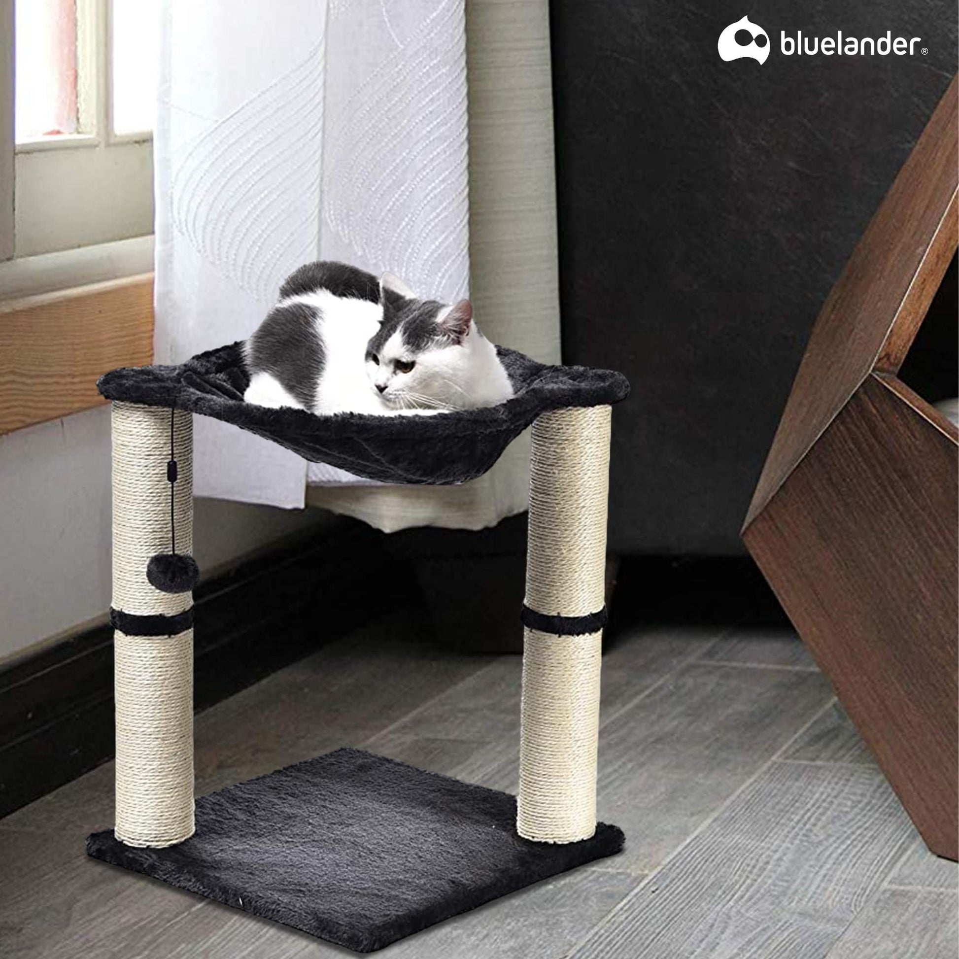 Bluelander Rascador para Gatos, Torre para Gatos de 50 cm de Altura, Arbol para Gatos con Hamaca para Descansar, Superficie Sólida y Afelpada, Juguete Suave Colgante, Cuerda de Sisal Duradera