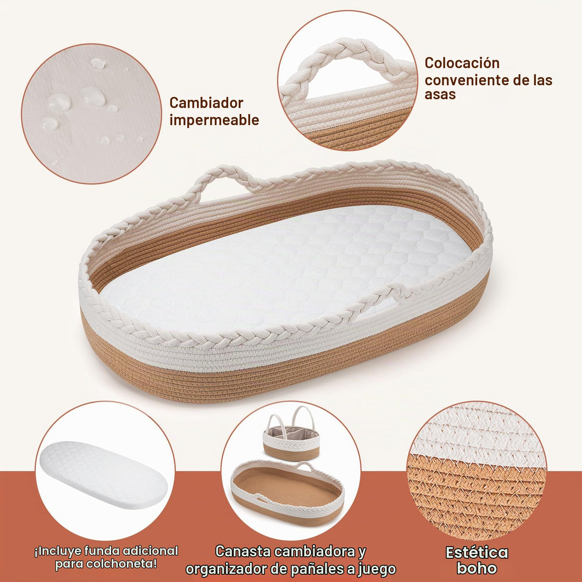Moses Basket by The Baby Wey, cestas de Moses para recién nacido, cesta cambiadora de bebé, 2 fundas impermeables lavables para almohadillas para orejas, cesta de pañales, bolsa de mano, cambiador