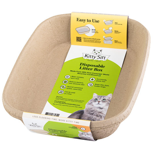 Kitty Sift (6 Unidades) Caja de Arena desechable para Gatos, sostenible, Limpia, Grande, Paquete de 6