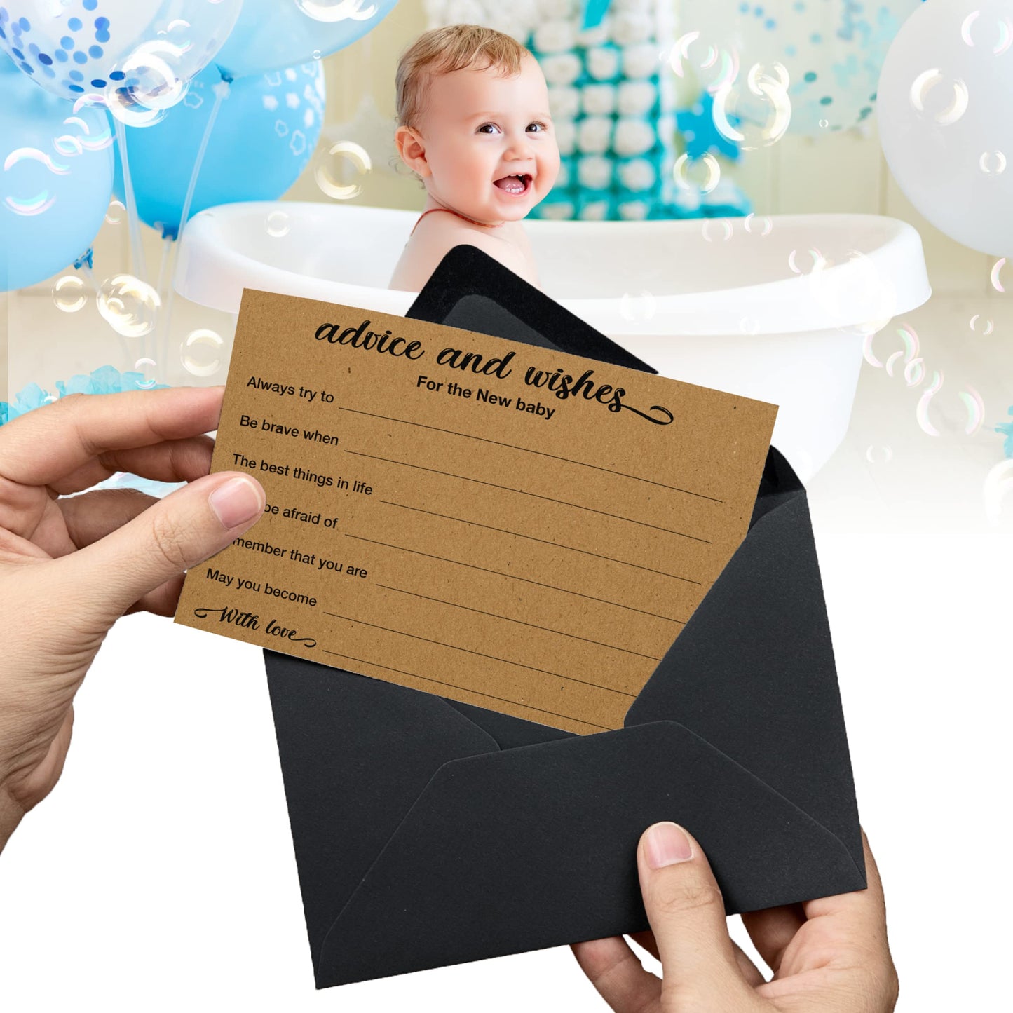 Advice and Wishes for Baby Shower, paquete de 50 tarjetas de consejos de papel kraft para bebé, tarjetas de juego de baby shower, 4 x 6 pulgadas (bebé nuevo)