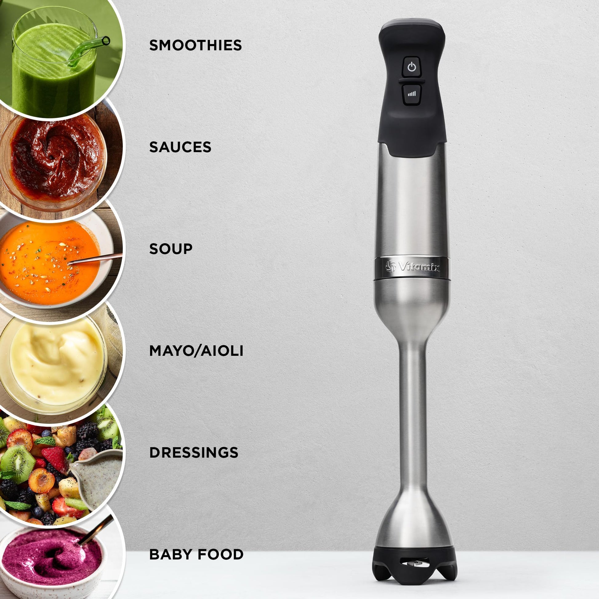 Vitamix Batidora de inmersión de 5 velocidades, motor de 625 vatios, operación con una sola mano, cable de 5 pies, acero inoxidable/negro