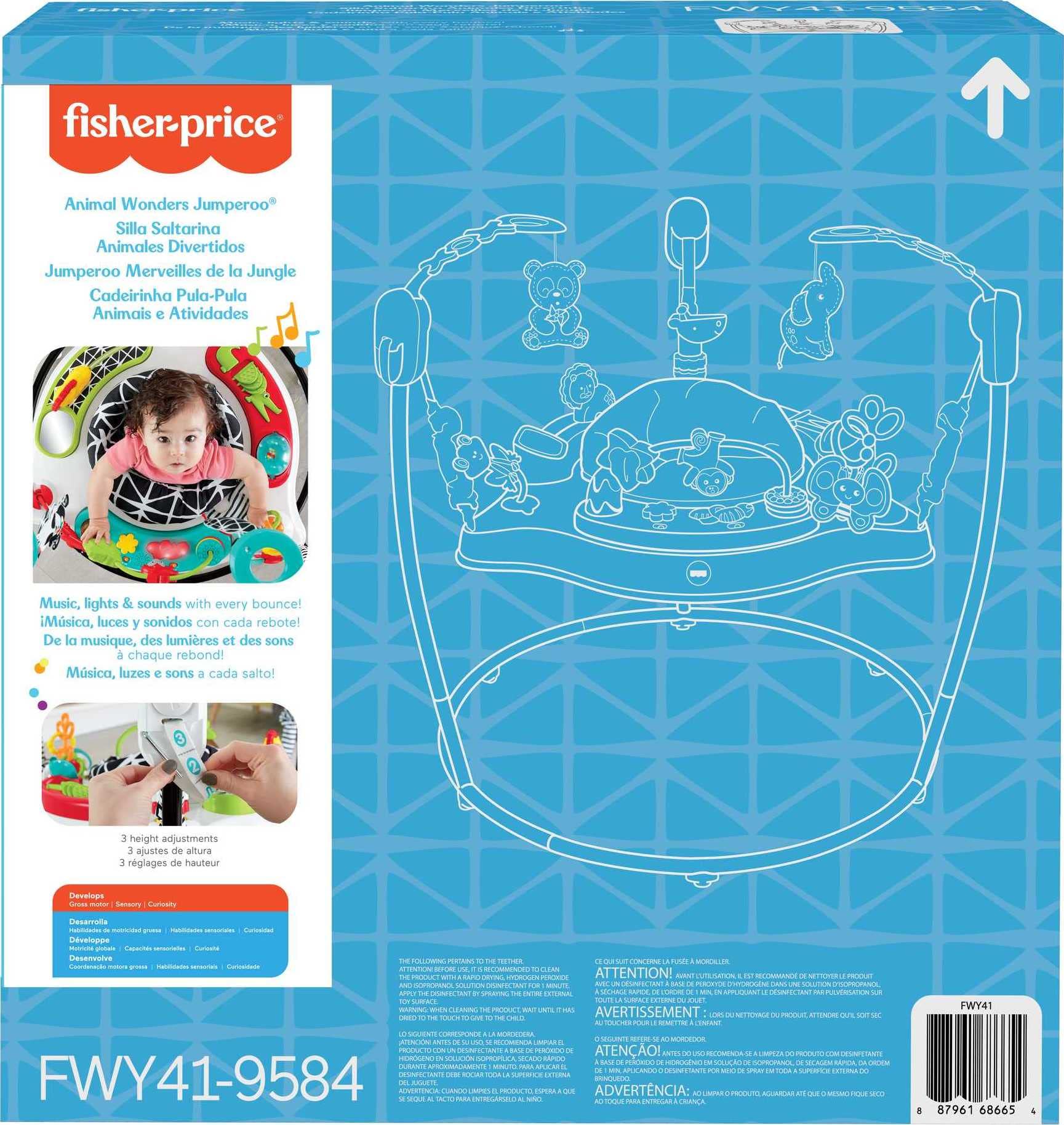 Fisher-Price Baby Bouncer - Centro de actividades musicales de pétalos rosados con luces y juguetes de desarrollo