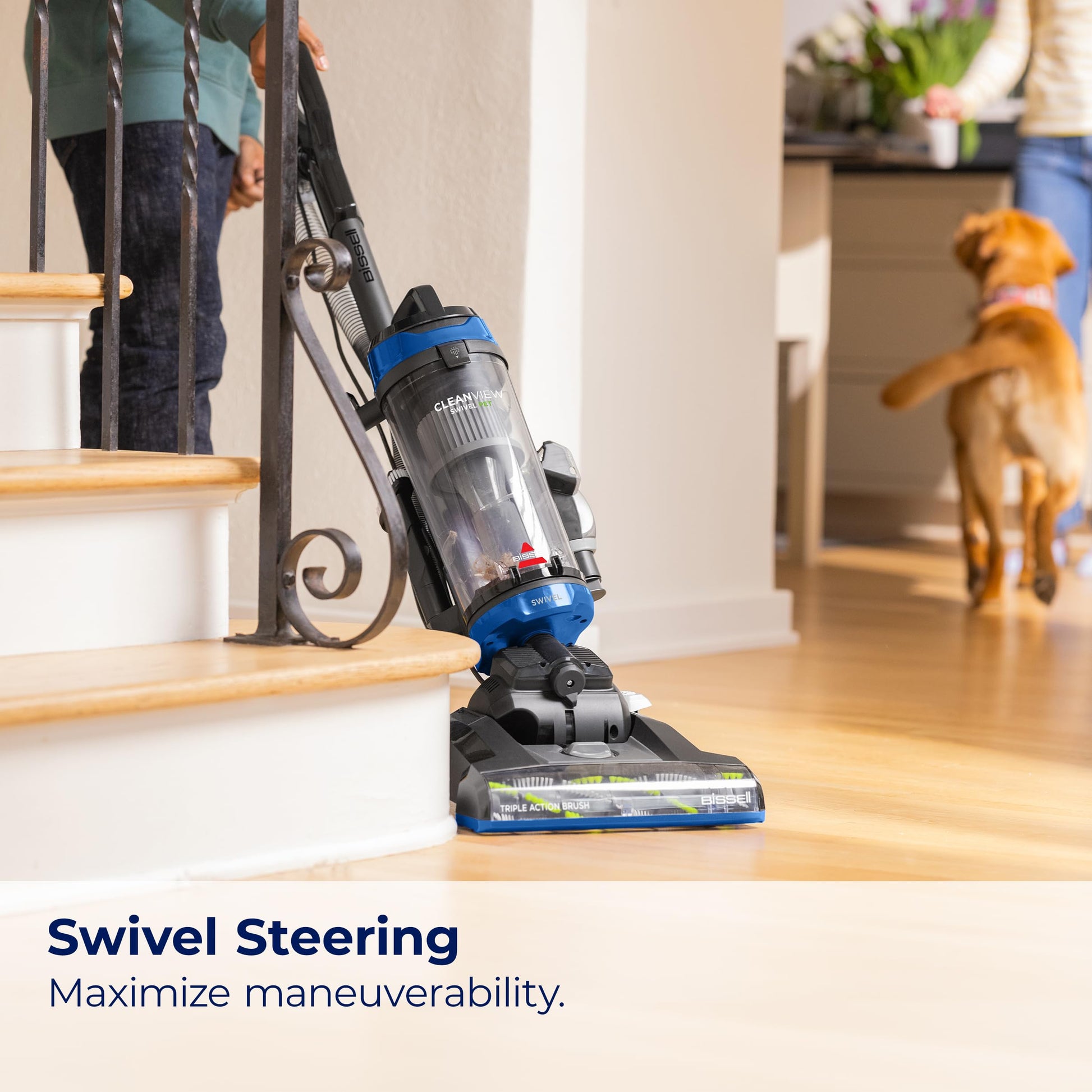Bissell CleanView - Aspiradora giratoria con Rodillo de Cepillo para Polvo de Triple acción, dirección giratoria, Varilla de extensión, Tanque de Suciedad fácil de aspiradora, Sistema de succión