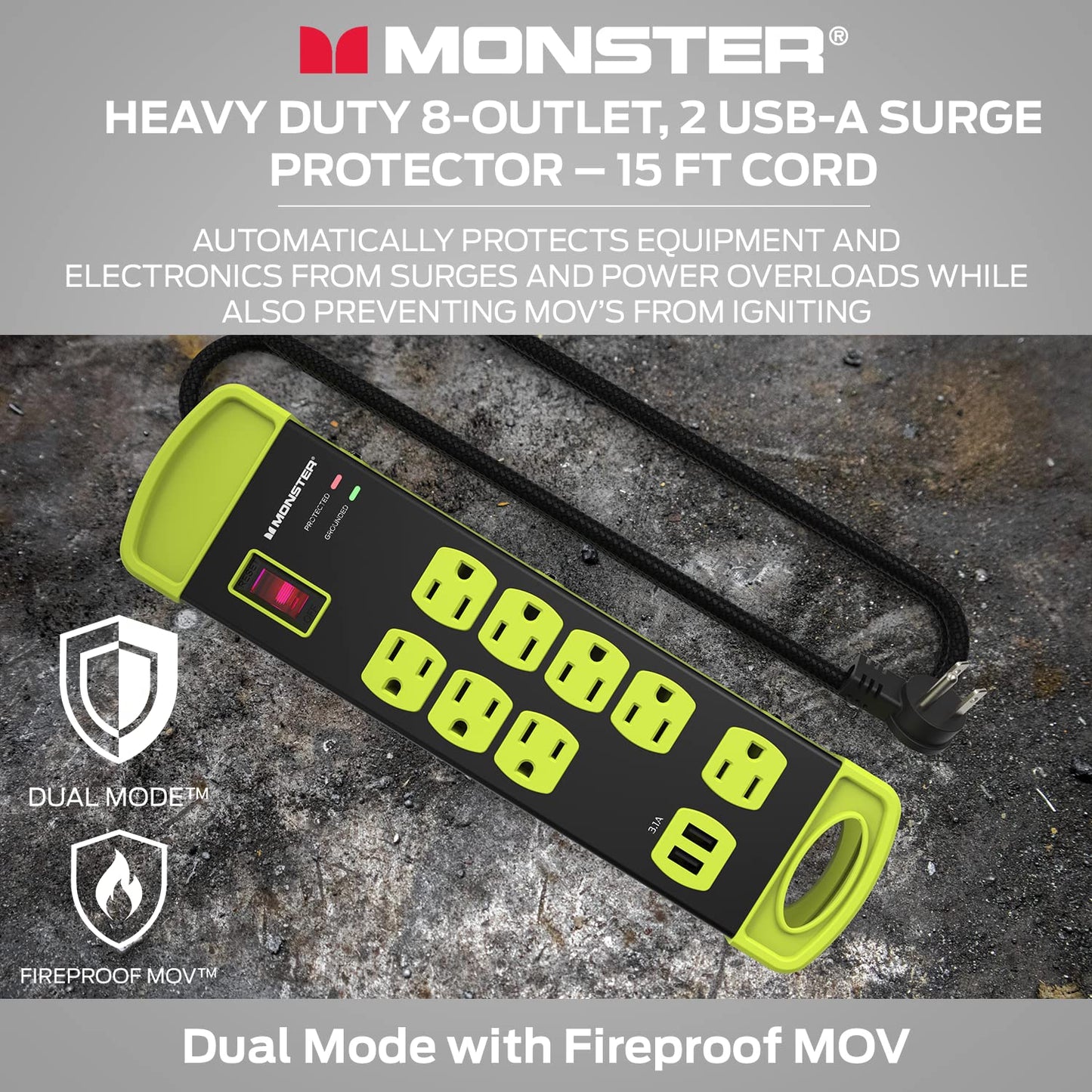 Protector de Sobretensiones Monster Workshop Alta Resistencia Blanco 8 Tomas y 2 USB-A para Cochera