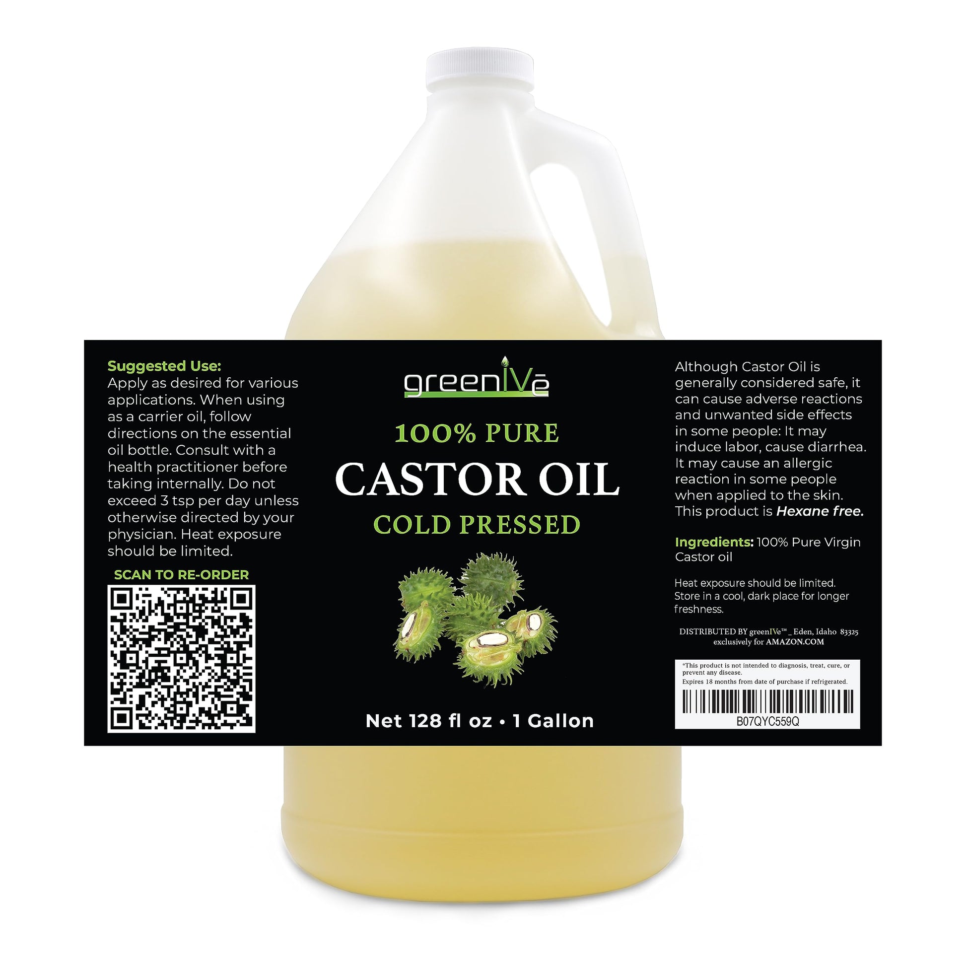 GreenIVe - 100% Pure Castor Oil - Cold Pressed - Hexane Free - Exclusively on Amazon (3790ml ( 3.8l))